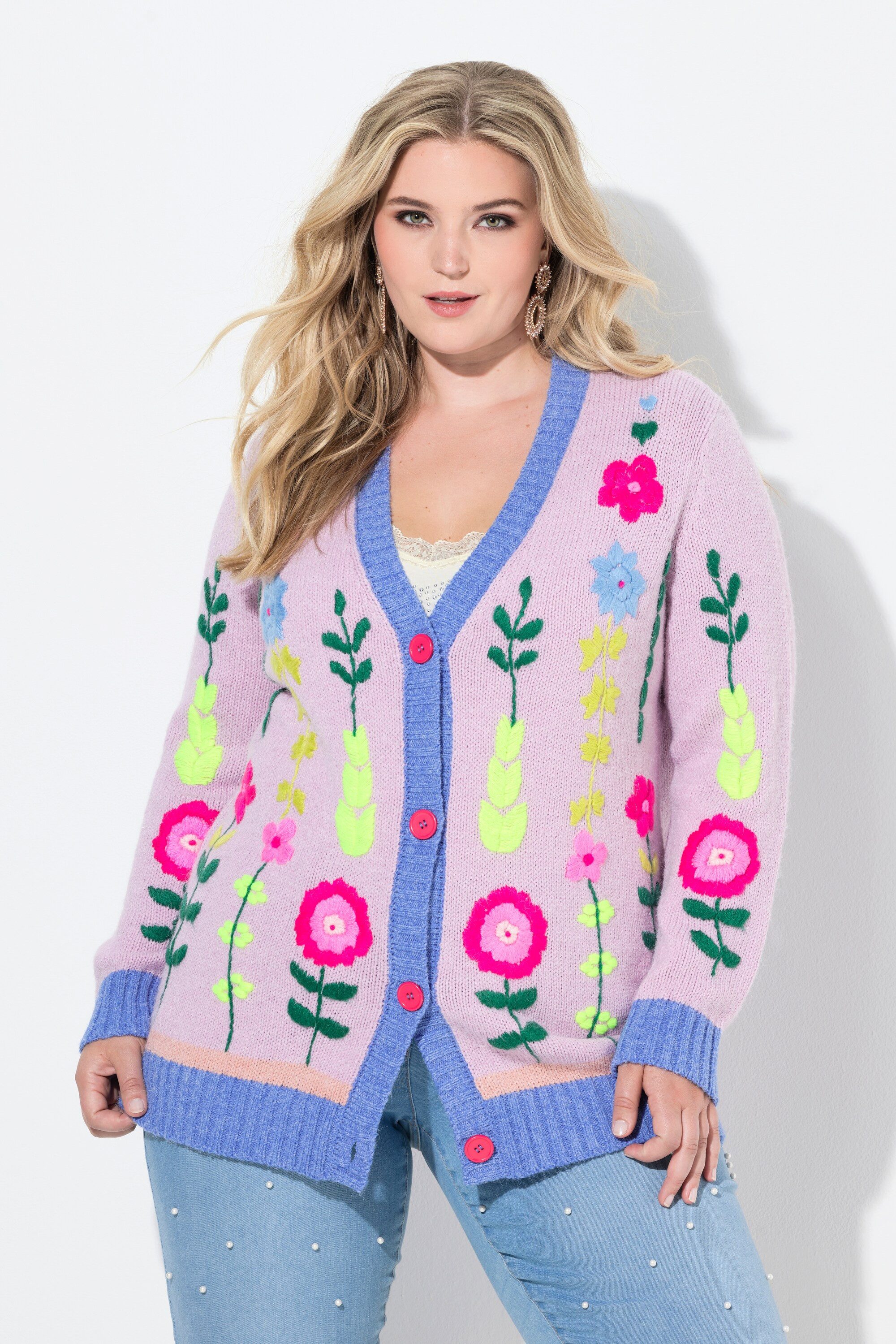 MIAMODA Strickjacke Strickjacke loose Classic Fit Blumen-Stickerei günstig online kaufen