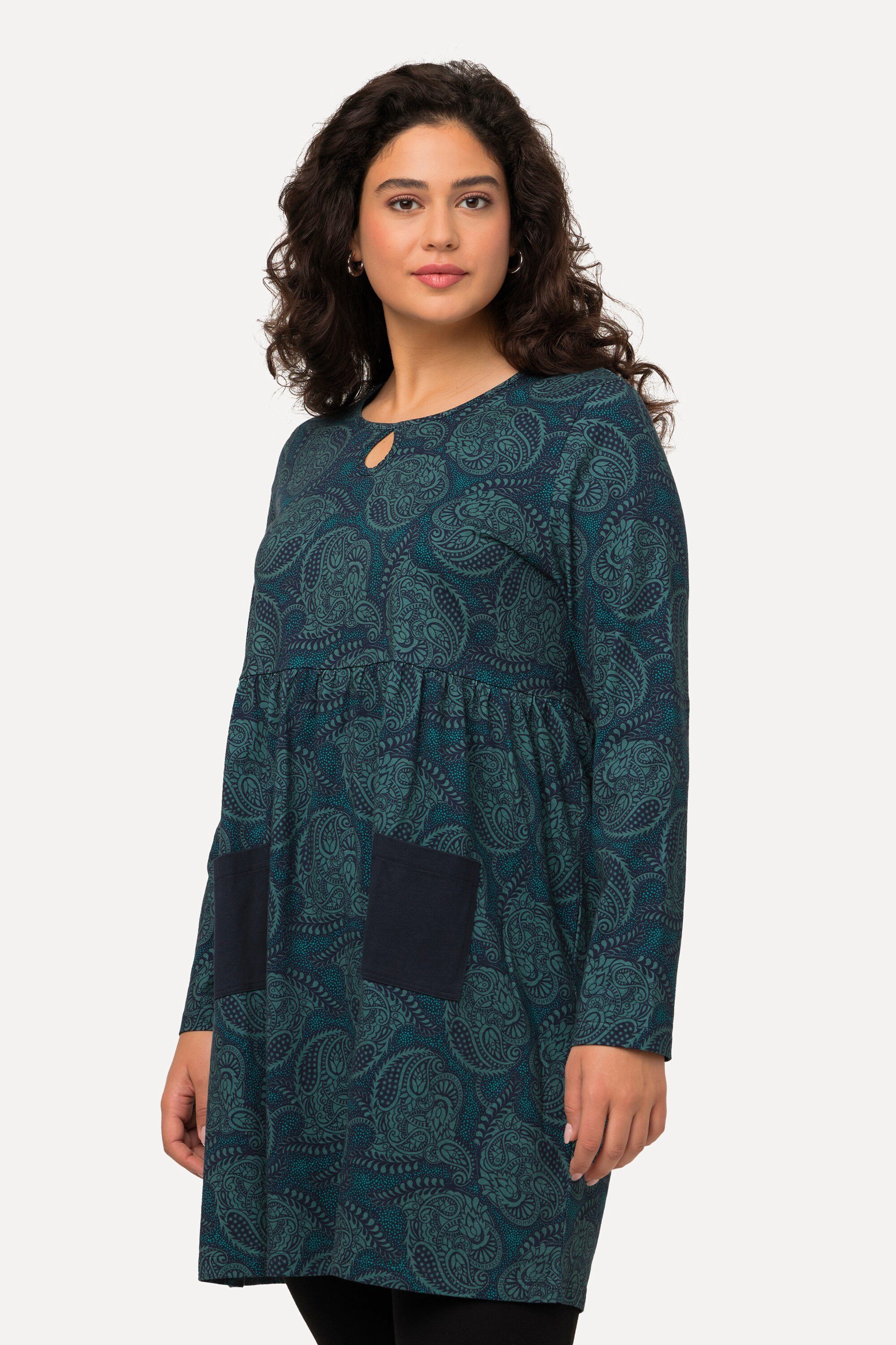 Longshirt Longshirt A-Linie Paisley Rundhals Keyhole Langarm