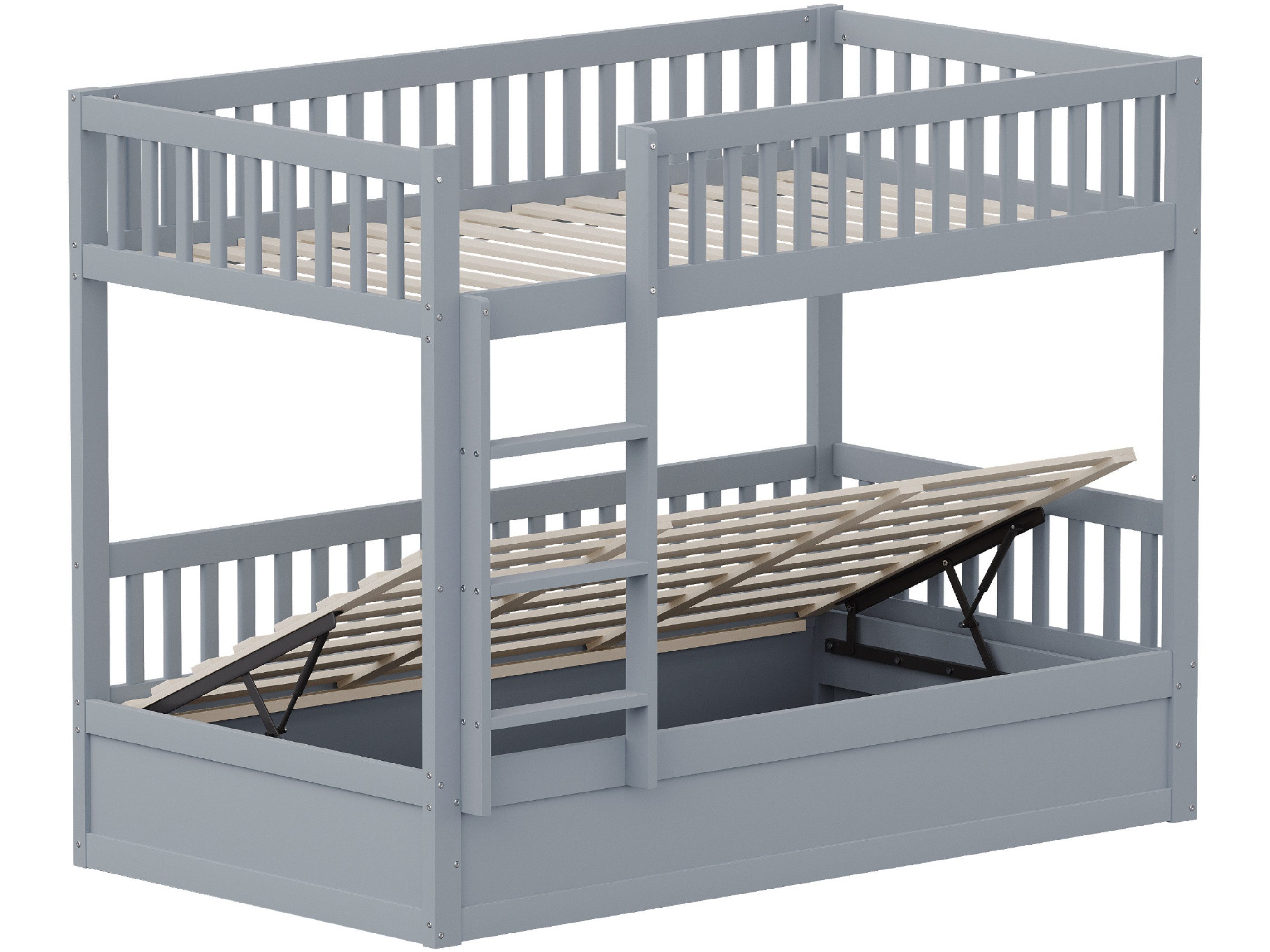 Etagenbett Kinderbett Stockbett Hydraulisch Einzelbett mit Bettkasten, 90×200cm