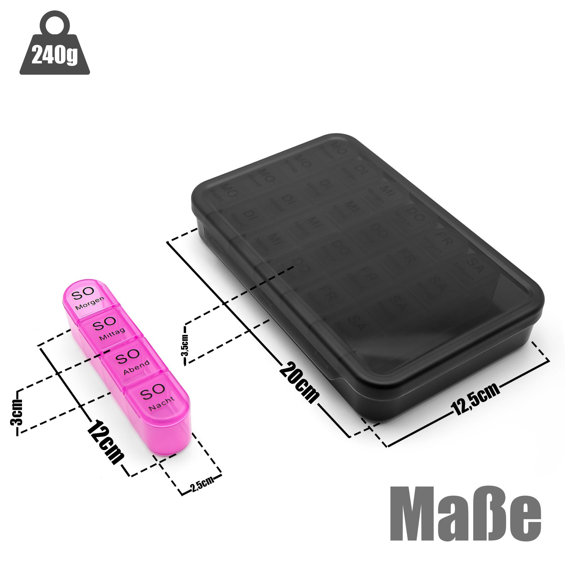 BigDean Pillendose Tablettenbox 7 Tage/ 4 Fäch luftdicht & lebensmittelecht (Set, 1 St., Tablettensortimentbox), Tablettenbox, 7 Tage Sortiment, Luftdicht, Lebensmittelecht