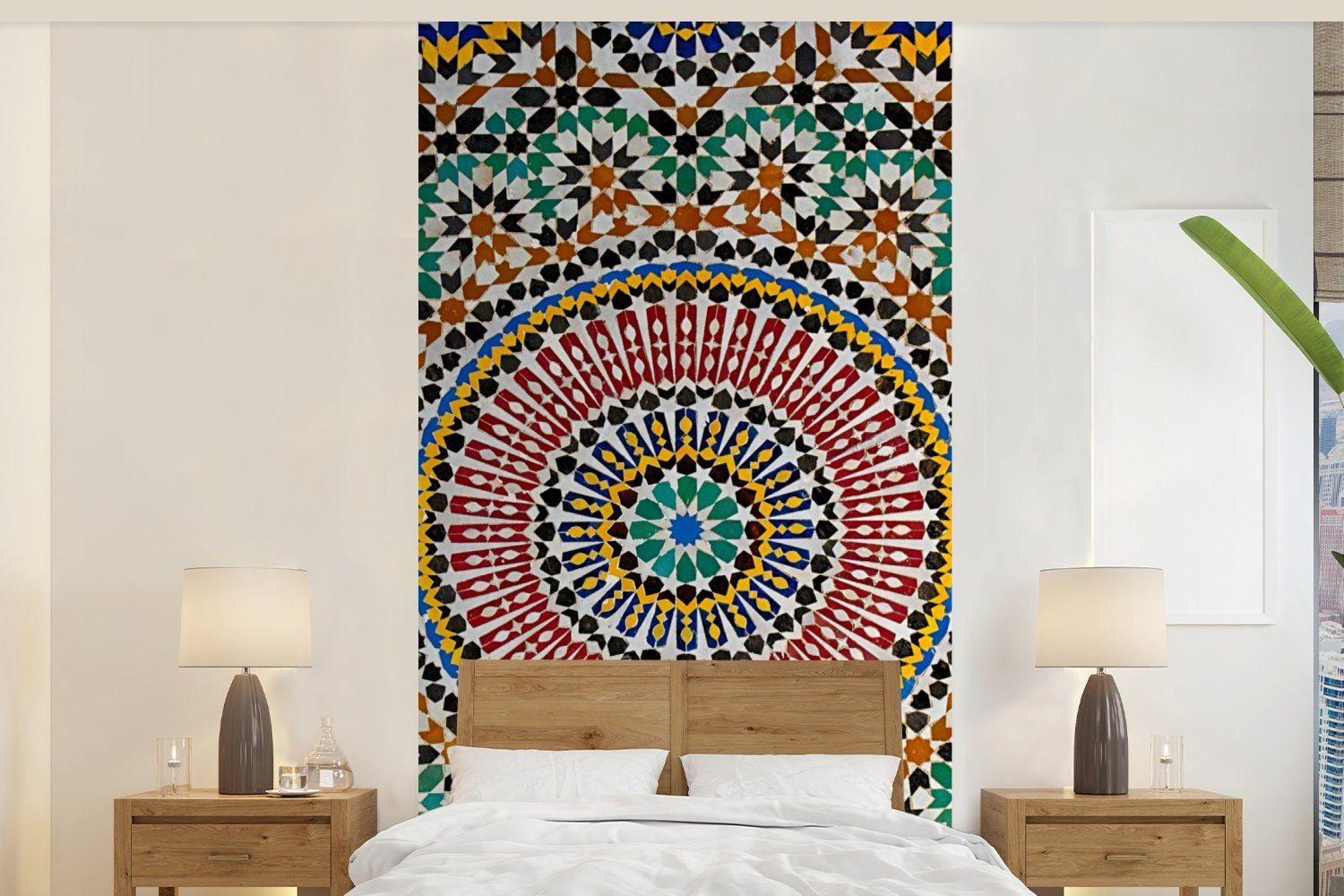 MuchoWow Fototapete Ansicht eines marokkanischen Mosaiks von oben, Matt, bedruckt, (2 St), Vliestapete für Wohnzimmer Schlafzimmer Küche, Fototapete