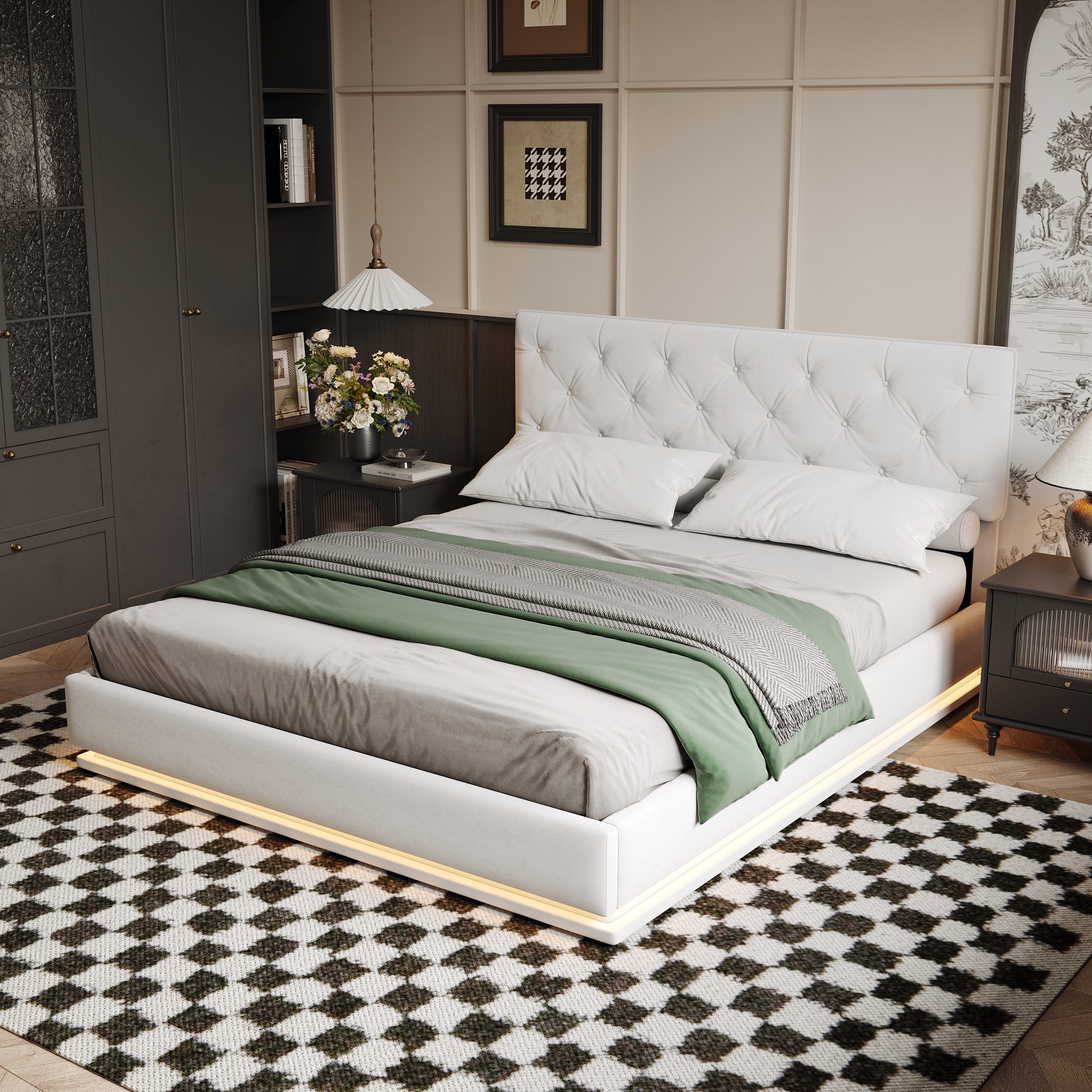 Furnishings Home Polsterbett LED Stauraumbett Doppelbett günstig online kaufen