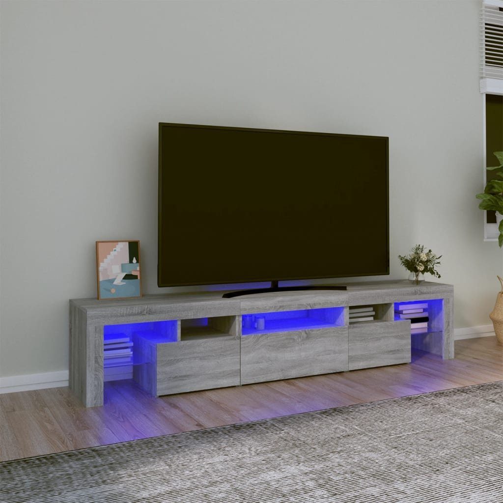 mit vidaXL LED-Leuchten Grau TV-Schrank Sonoma TV-Schrank (1-St) cm 200x36,5x40