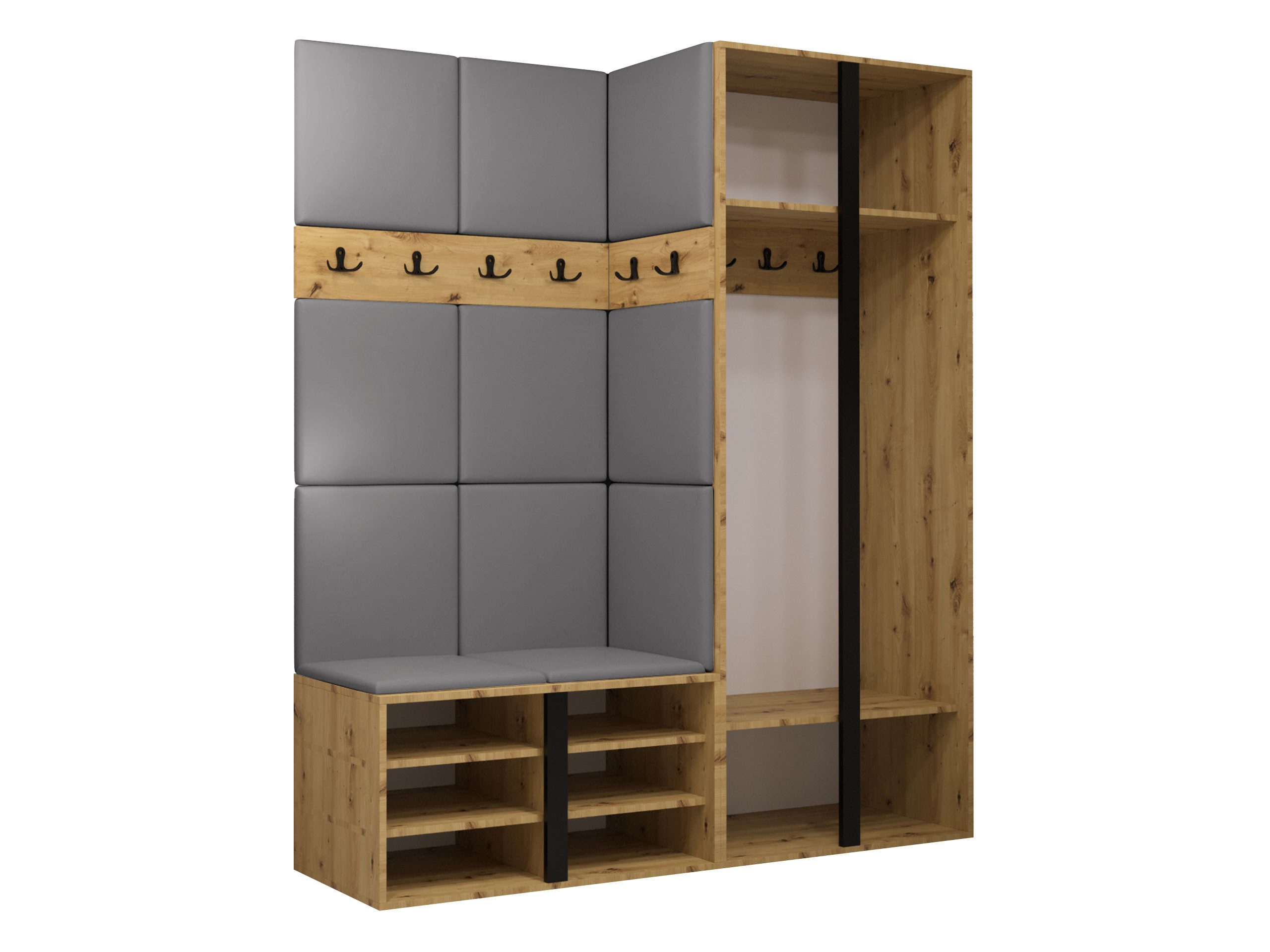 MIRJAN24 Garderoben-Set Orion XII, (Komplett-Set, Schrank, Schrank mit Spiegel, 2x Kleiderhaken, Paneel 11x 42x42), Auswahl aus Fronten und Polsterplatten