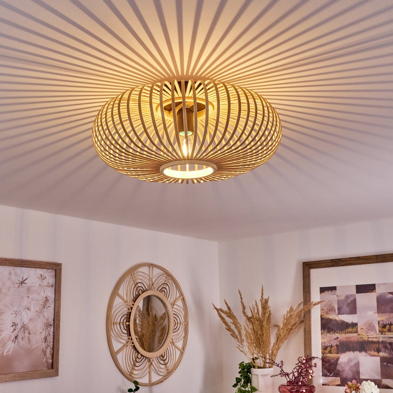 hofstein Deckenleuchte »Aidone« runde Deckenlampe aus Holz/Metall in Natur/ günstig online kaufen