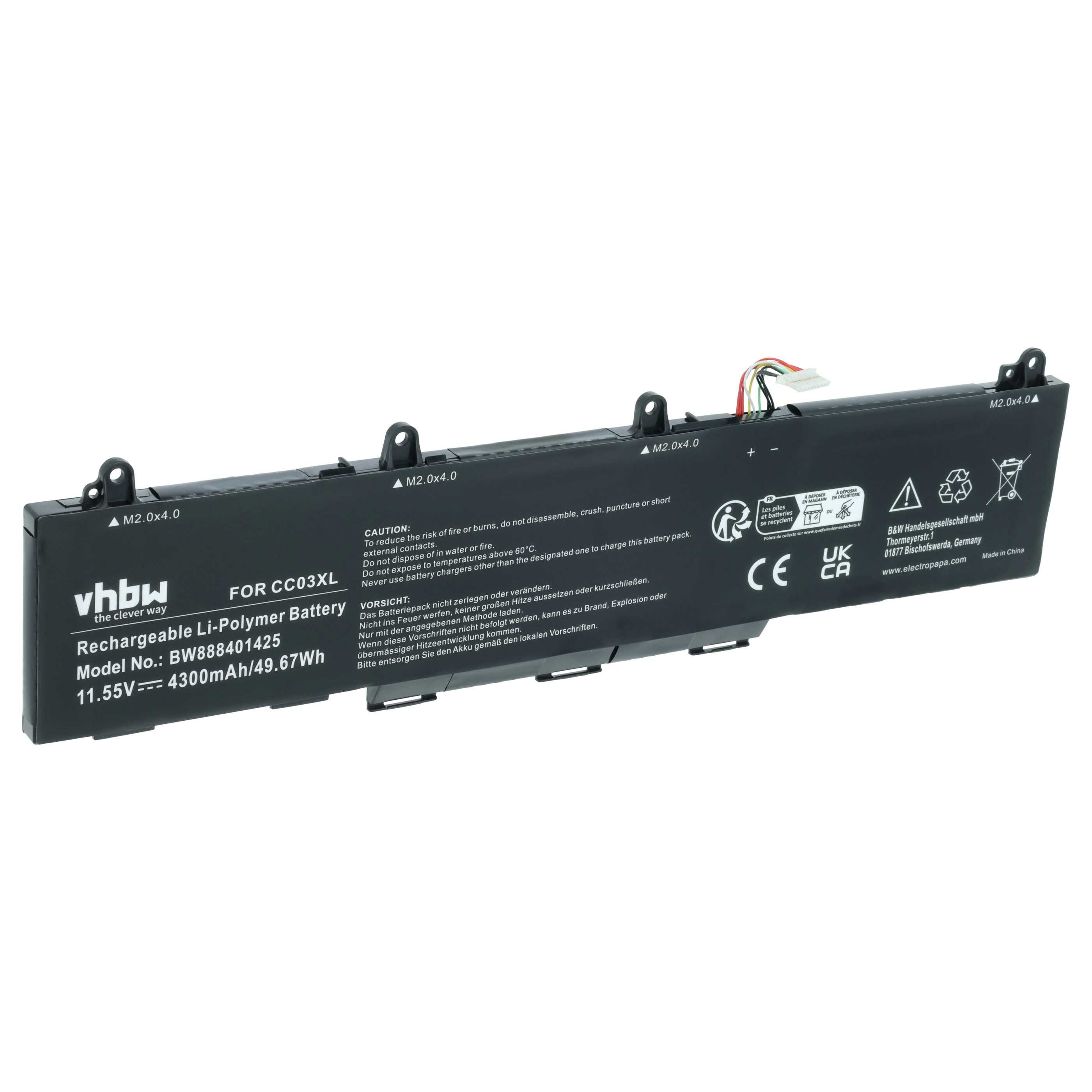 vhbw Akku Ersatz für HP L77608-421, L77608-2C1, L77608-1C1, L77608-422, Laptop-Akku Akku Li-Polymer 4300 mAh (11,55 V, 1 St), Leistungsfähiger Austausch-Akku für Notebook, Wiederaufladbar, Jede
