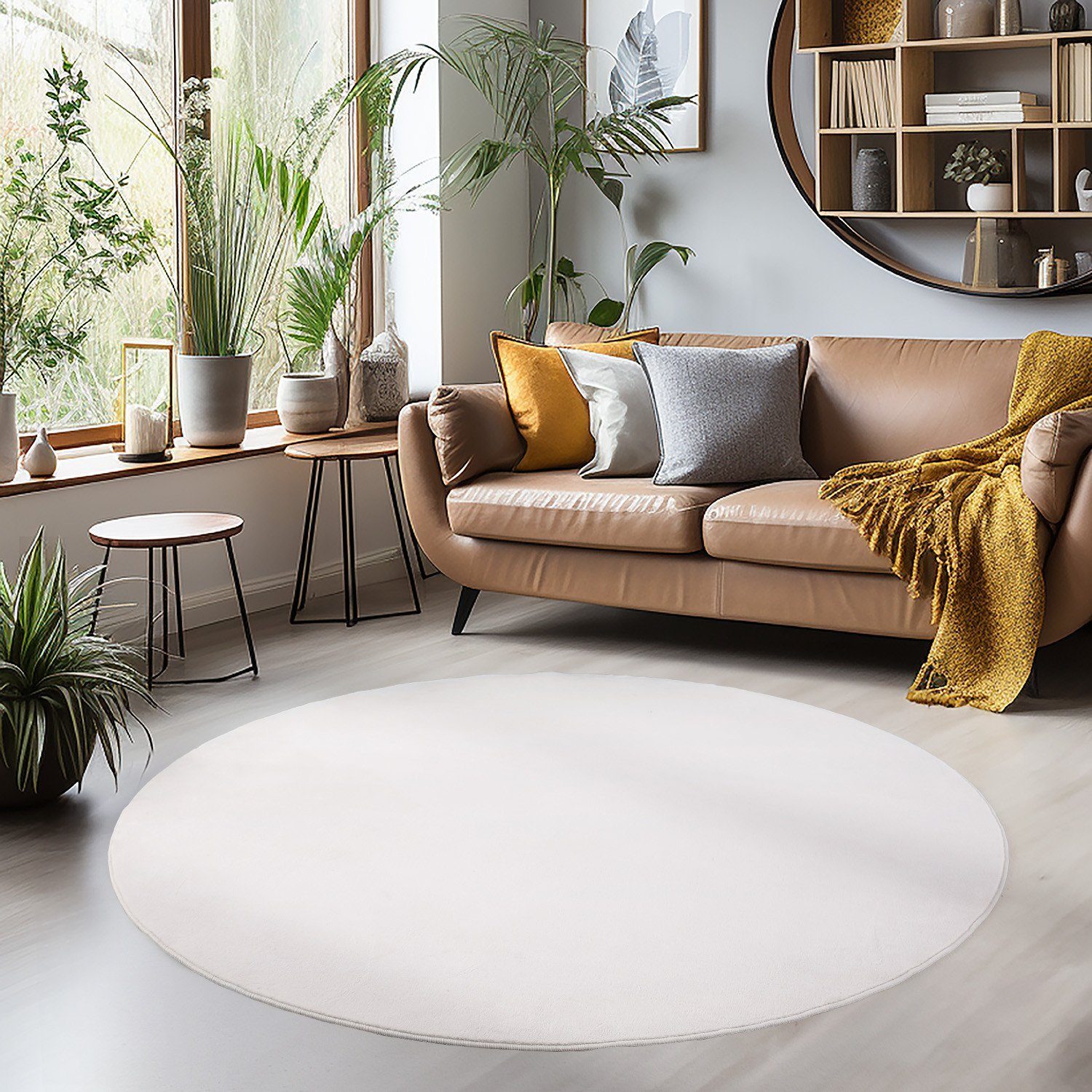 Ayyildiz Teppiche Teppich SKY 5400, auch als Läufer und in Rund erhältlich, rund, Höhe: 7 mm, besonders weich, Softflor, waschbar, rutschfest, uni, Wohnzimmer