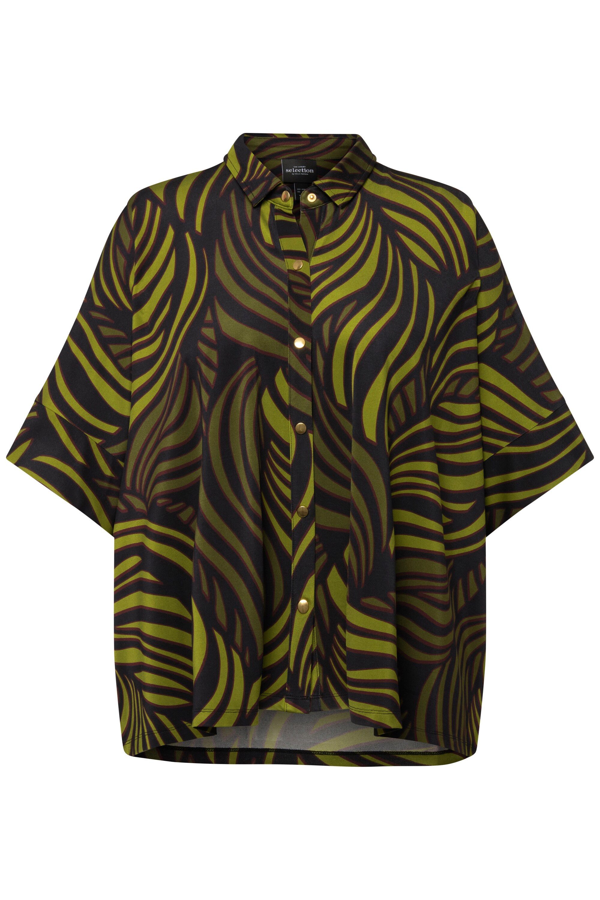 Ulla Popken Druckbluse Slinkybluse Palmenblätter Hemdkragen günstig online kaufen