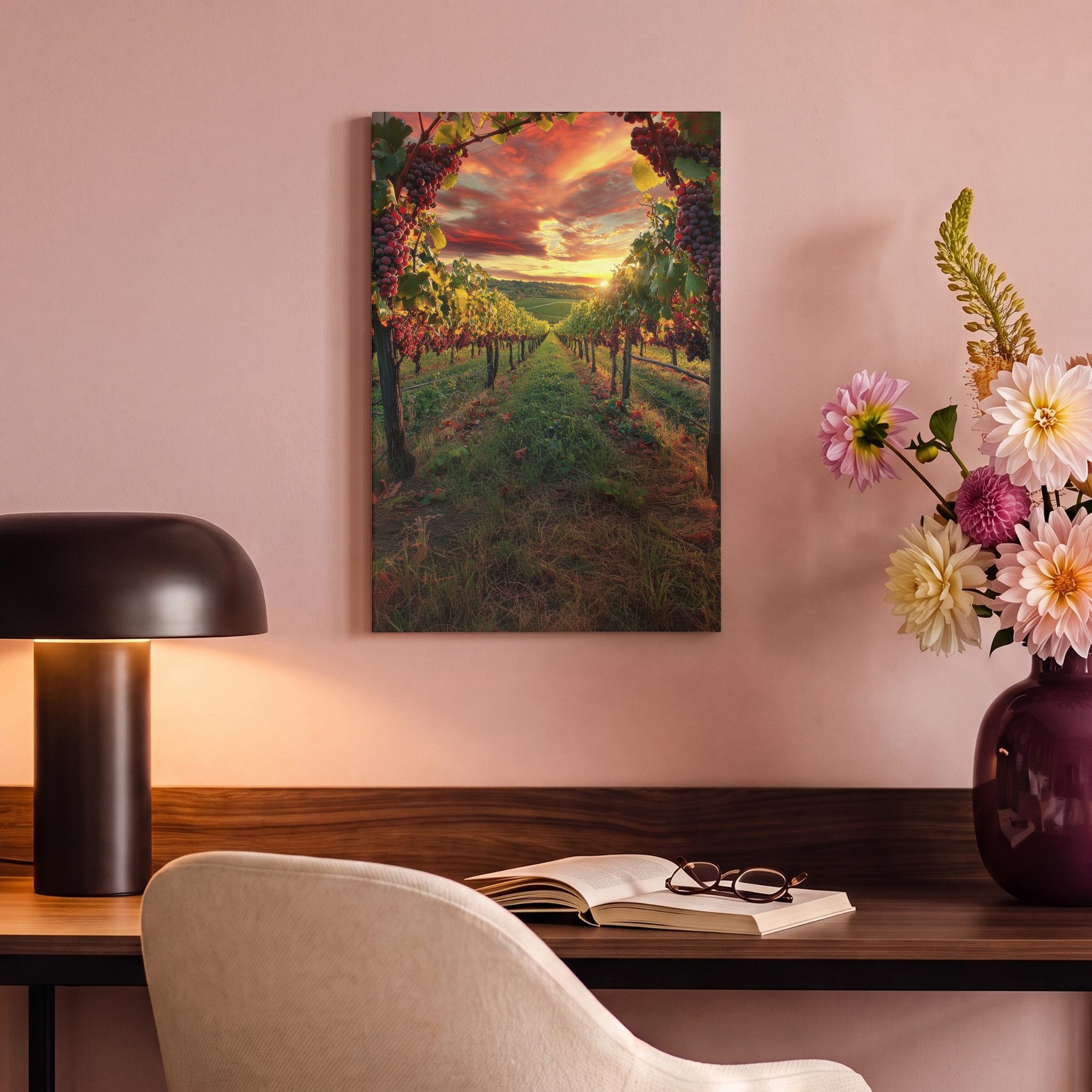 OneMillionCanvasses® Leinwandbild Weinberg - Weintrauben - Sonnenuntergang, Fotodruck (1 St), Leinwand Canvas Wandbild, Wanddekoration 20x30 cm – Bild 4 von 5