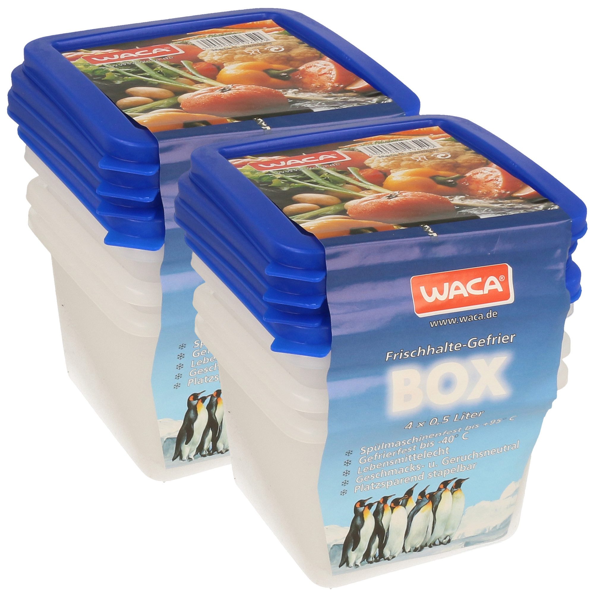 WACA Vorratsdose Gefrierdosen Set mit Deckel 0,5L, (Spar Set 8 tlg., Set aus 2x4 Dosen 0,5L), Vorratsdosen Set aus Lebensmittelechtem Kunststoff