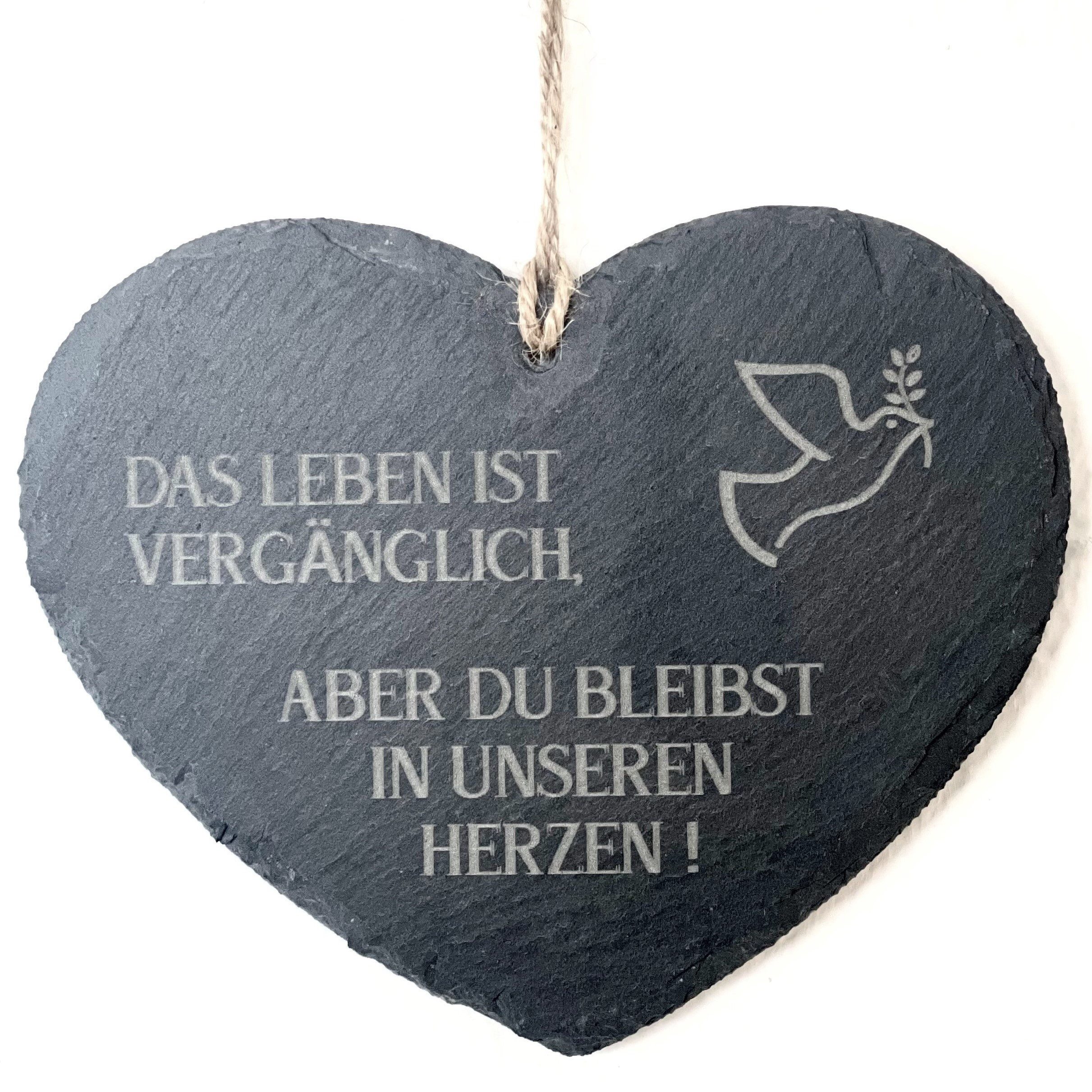 naninoa GmbH Hängedekoration SCHIEFER-HERZ Hänger "Das Leben ist vergänglich" 14x12cm.