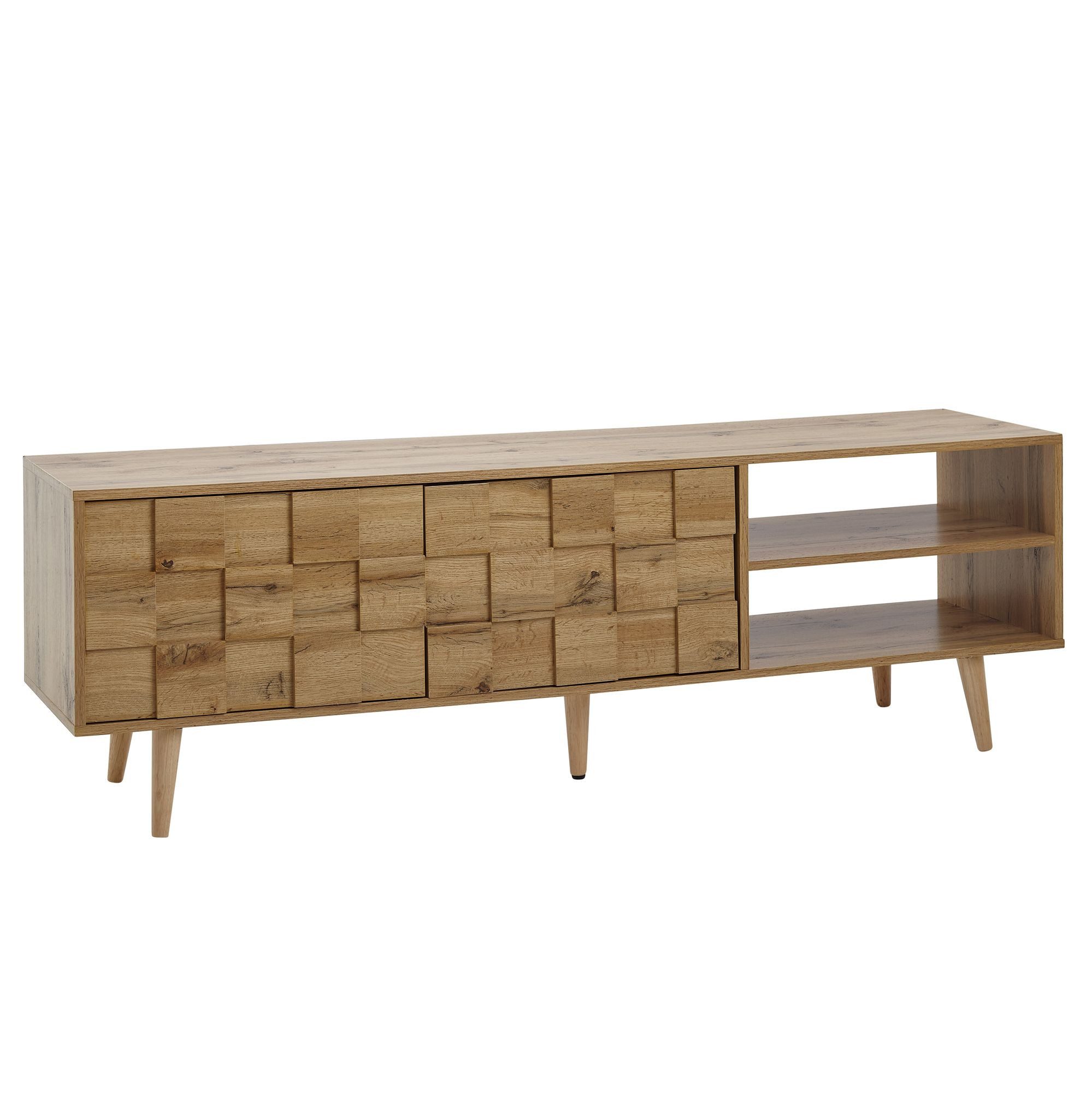 Wohnling Lowboard WL6.578 (Holz Eiche-Dekor 160x51x40 cm mit zwei Türen), TV-Kommode Hoch, TV-Schrank Modern, Fernsehtisch