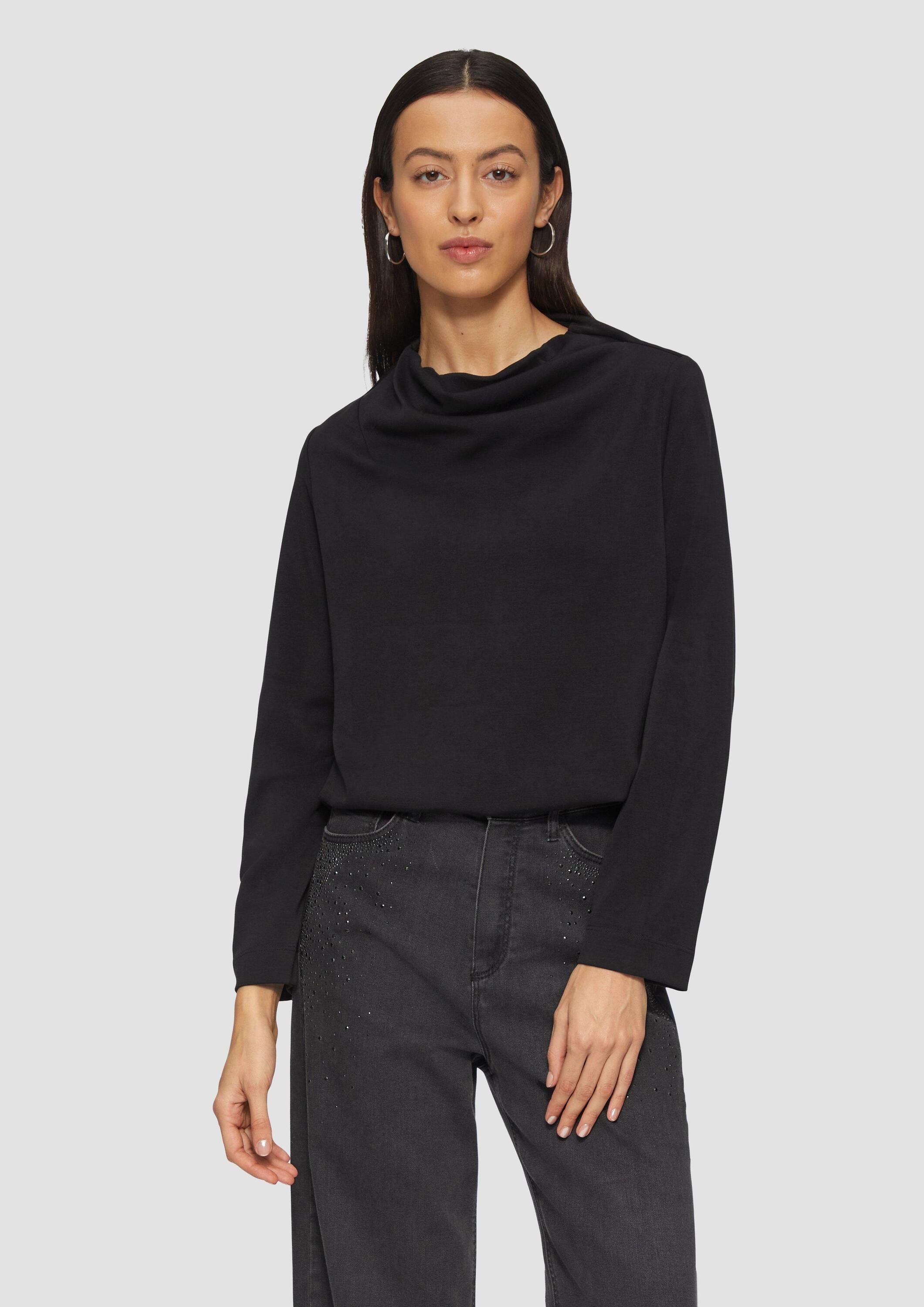 s.Oliver Sweatshirt Sweatshirt Fließendes Langarmshirt mit Wasserfall-Kragen