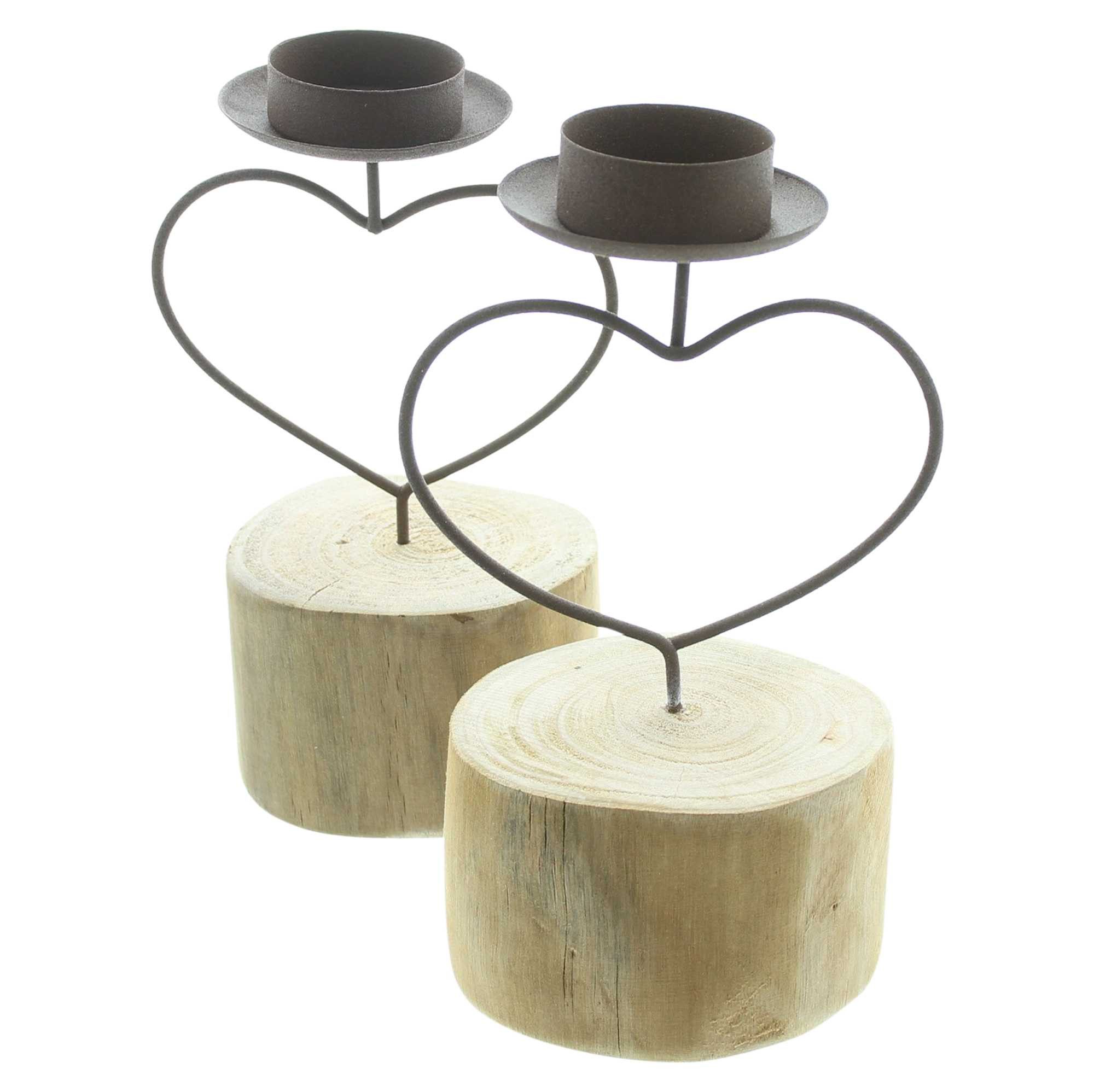 Dekoleidenschaft Teelichthalter „Herz“ Metall Rost Finish, Kerzenständer auf Baumscheibe, Kerzenhalter (2 St., im Set), Sockel aus Holz, Wohnzimmer & Balkon Deko
