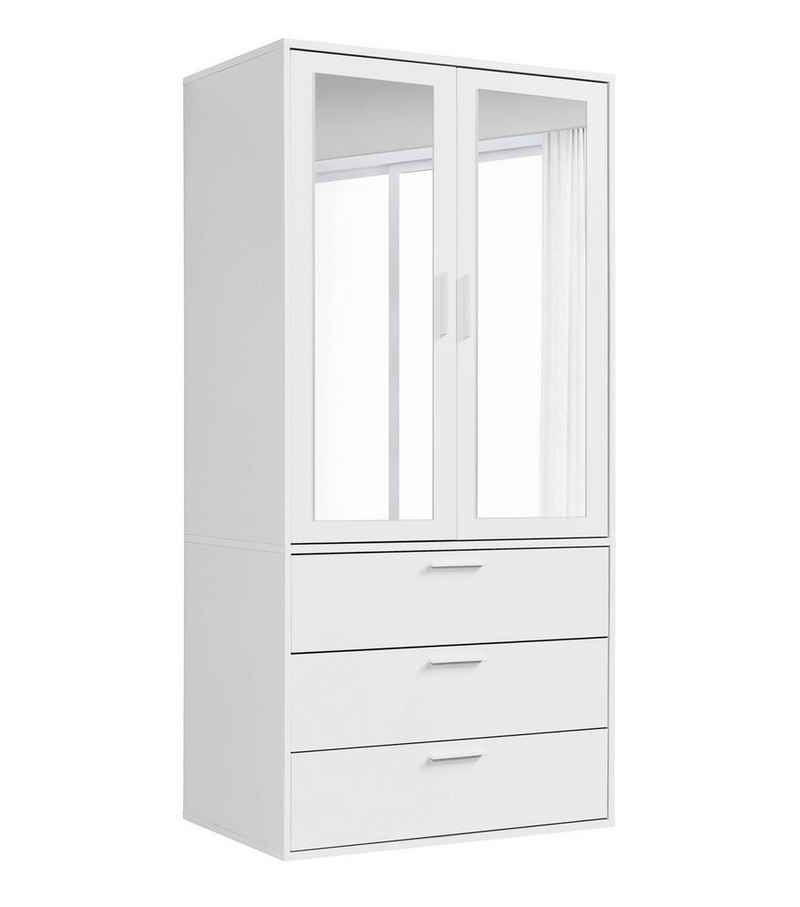 mokebo Kleiderschrank Der Grenzenlose (2-Türig & 3 Schubladen) mit Spiegeltüren, Schrank oder Garderobenschrank mit Spiegel in Weiß