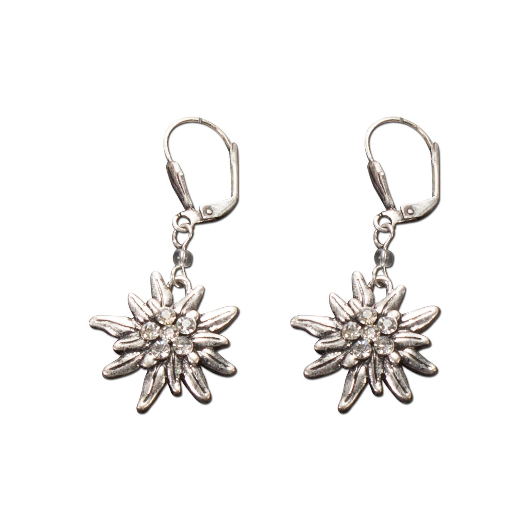 Alpenflüstern Ketten-Set Trachtenschmuck-Set Trachten-Samt-Kropfband und Ohrhänger Strass-Edelweiß (rosa-ros), - Damen-Trachten-Schmuck, Trachtenset Trachtenkette und Trachten-Ohrringe