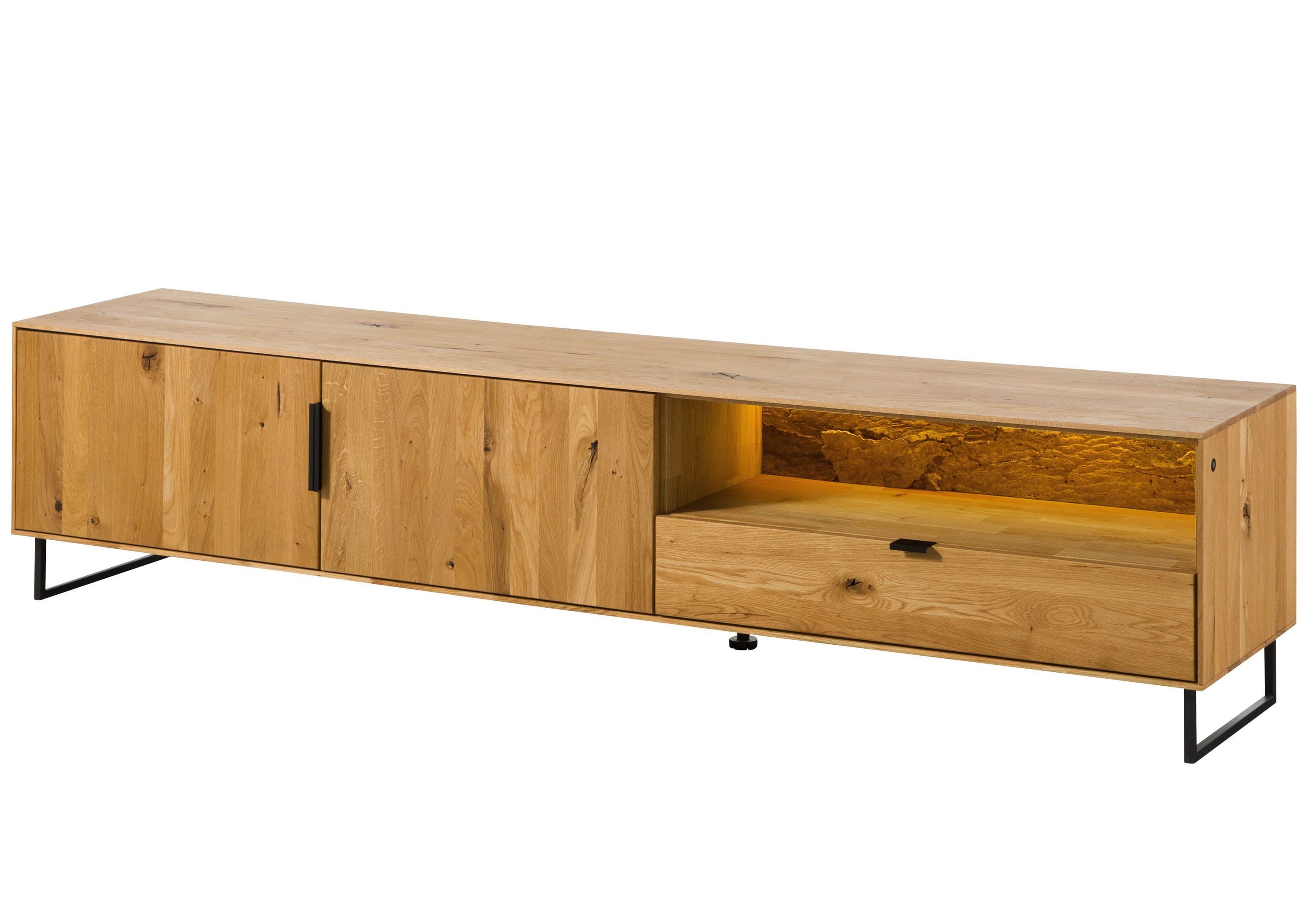Massivmoebel24 Lowboard LINDAU (Massivholz), Wildeiche mit Holztür 220x43x51 natur geölt LINDAU #26