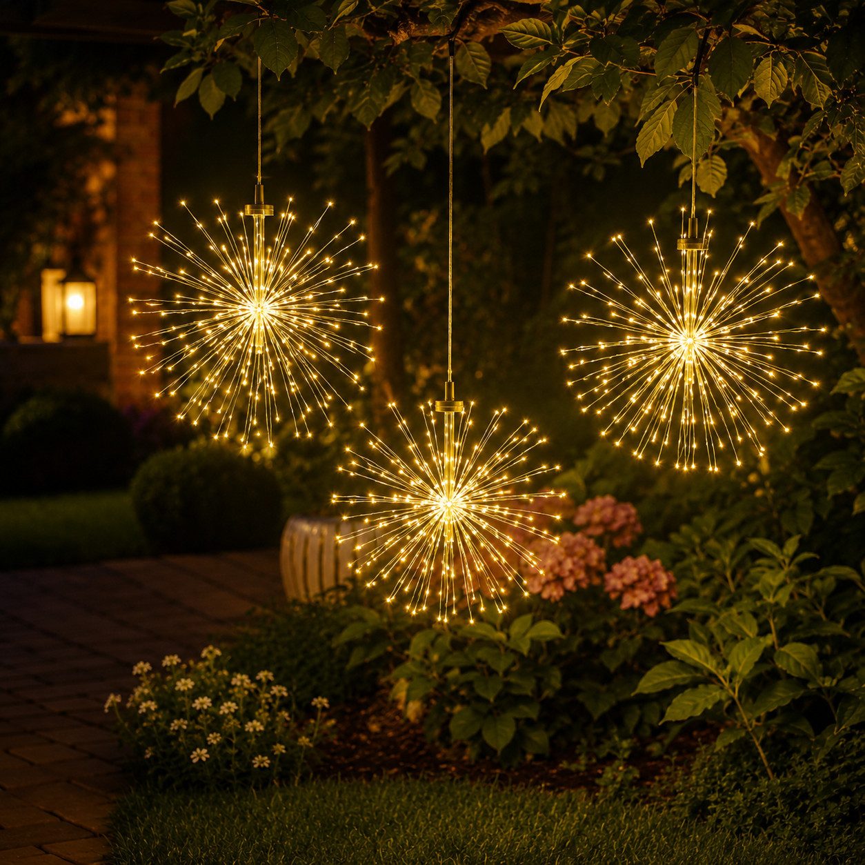 ibettertec LED Solarleuchte 4 Stück LED Solar Gartendeko Solarlampen Garten 80 LED Feuerwerk, 26cm Feuerwerk hängend, LED fest integriert, gartendeko, solarlampen für außen, Bunt, Warmweiß, Leuchtmittel, Wetterfest Pusteblume Solarlampen 8 Modi mit Erdspieß 4 Stück