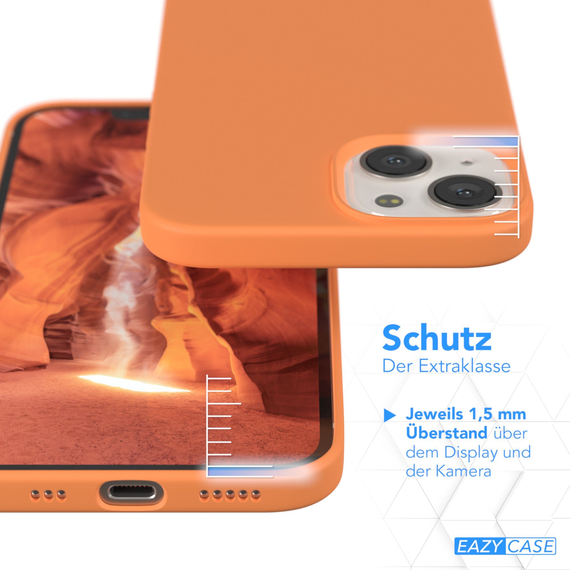 EAZY CASE Handyhülle Premium Silikon Case für Apple iPhone 13 6,1 Zoll, Case stoßfest Smart Slimcover mit Displayschutz Back Cover Etui Orange
