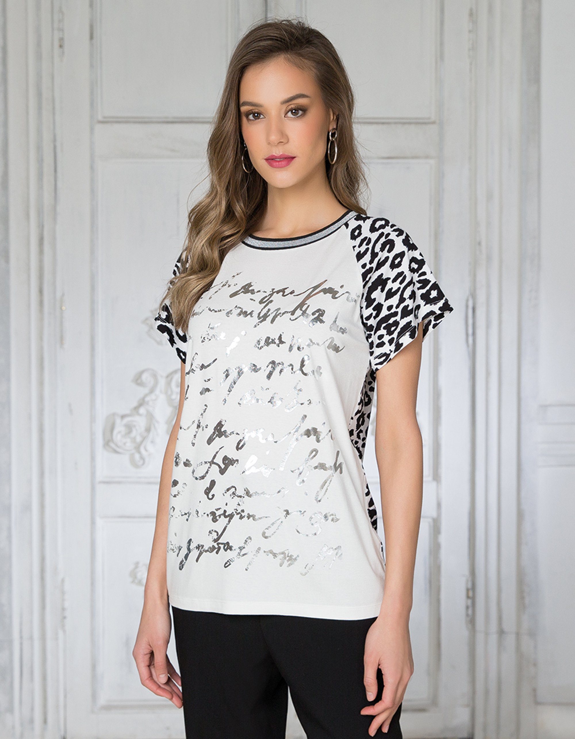 Passioni T-Shirt Shirt mit Animalprint T-Shirt mit Printmix