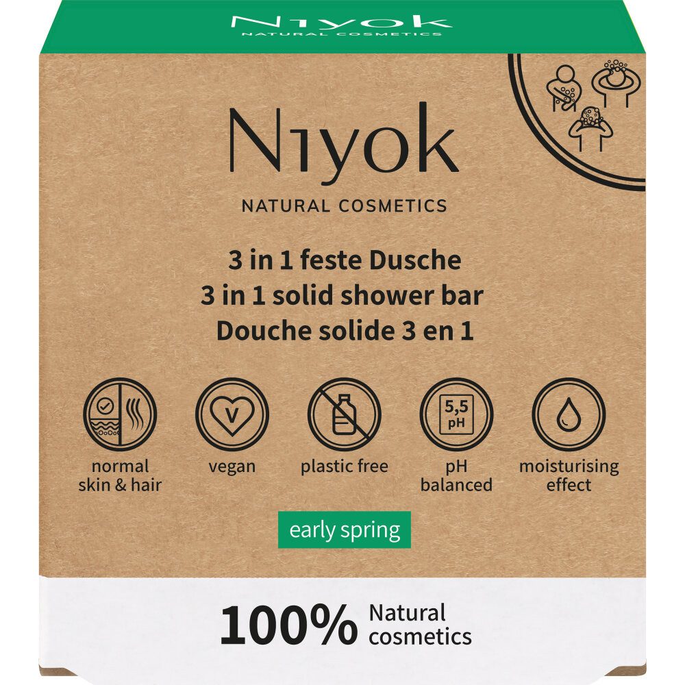 Niyok Feste Duschseife in feste Dusche Körper Haare Gesicht Early spring, 80 g