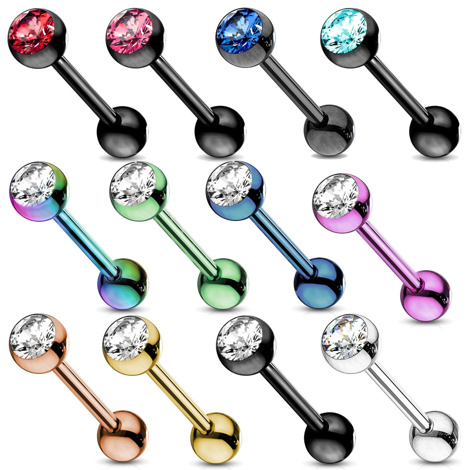 viva-adorno Piercing-Set Zungenpiercing Barbell Piercing Stab mit Kristall günstig online kaufen