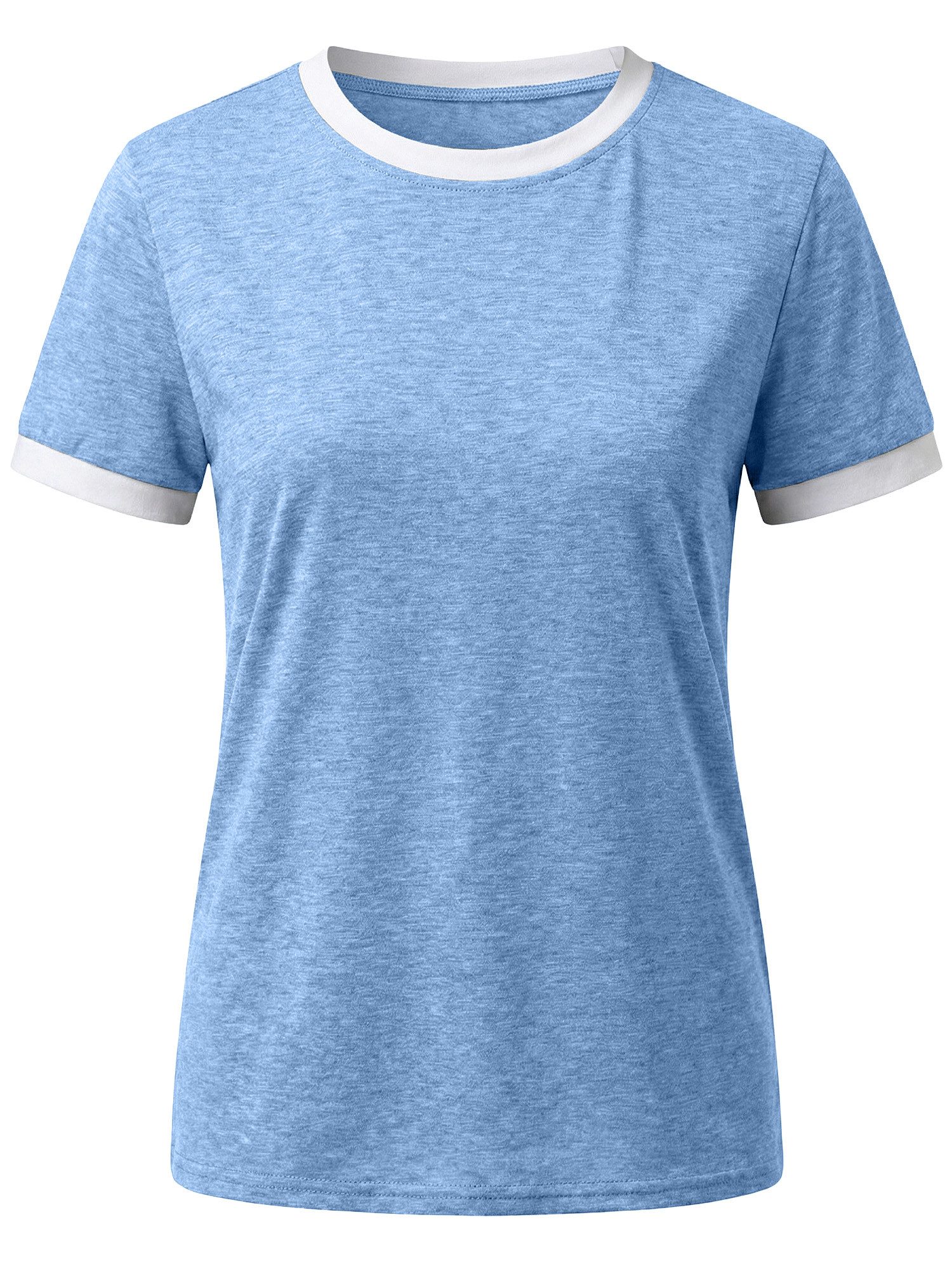 T-Shirt Damen Rundhalsbluse in Zweifarbig