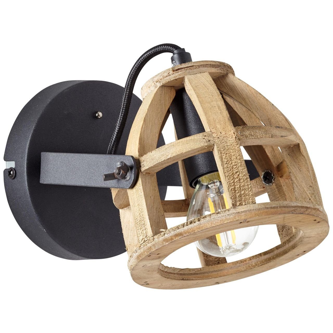 Wood, Matrix 1x geeignet Wandleuchte D45, Matrix Wood Brilliant 40W, Lampe schwarz/natur Wandspot E14,