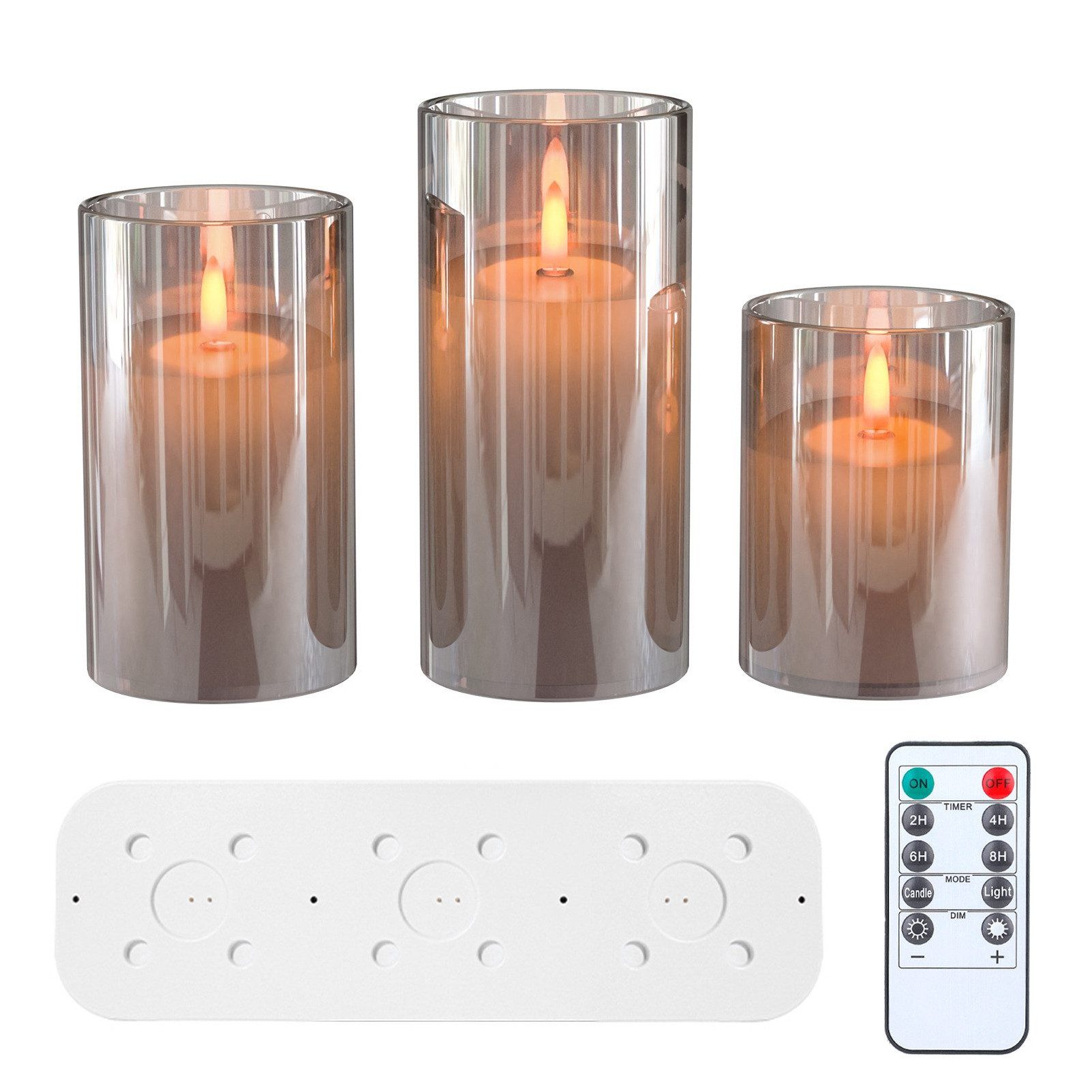 EXTSUD LED-Kerze LED Kerzen Flackern mit Ladestation und Fernbedienung,3er Set