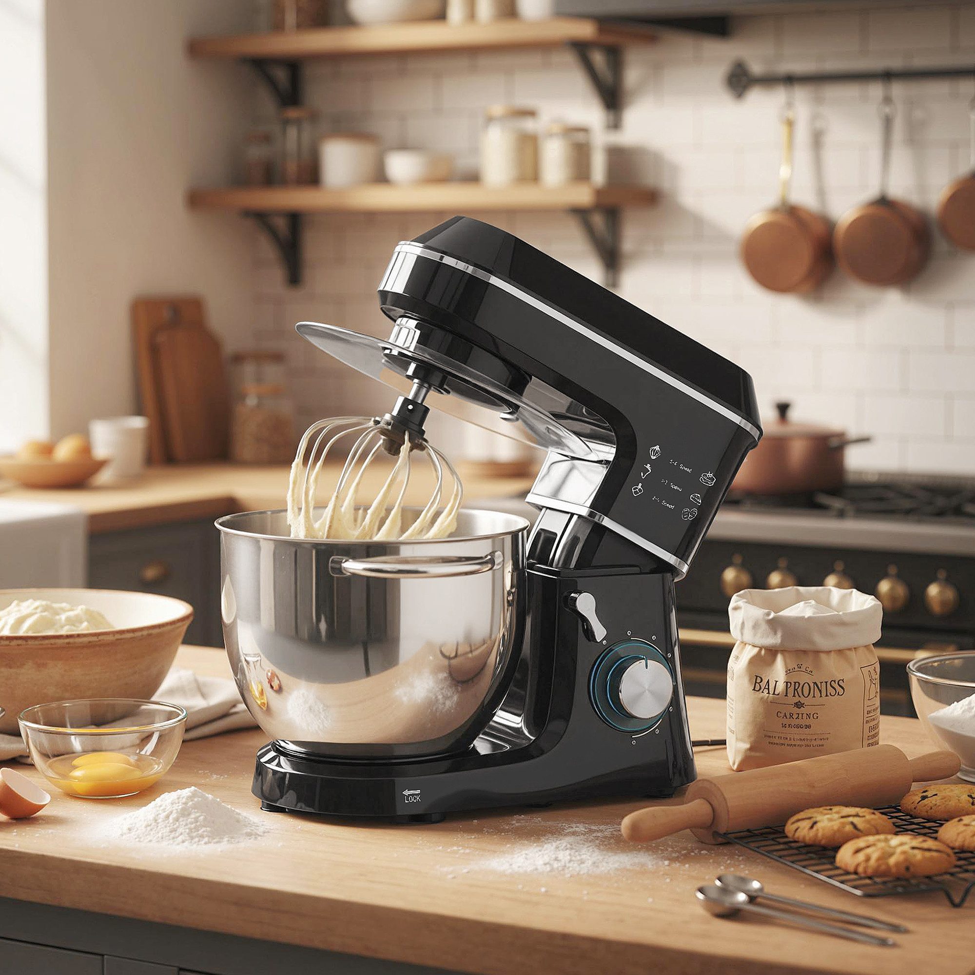 HOMCOM Küchenmaschine Küchenmaschine, 1400 W, 7 l Schüssel, 7L Schüssel, 6 Stufen+Puls, Spritzschutz