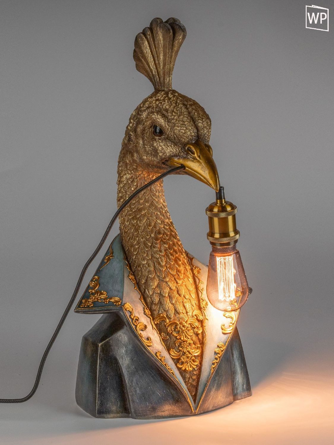 formano Tischleuchte Pop Art Tiere im Anzug, nicht enthalten, mit Stecker und Schalter, Gold, Pfau, H: 58cm