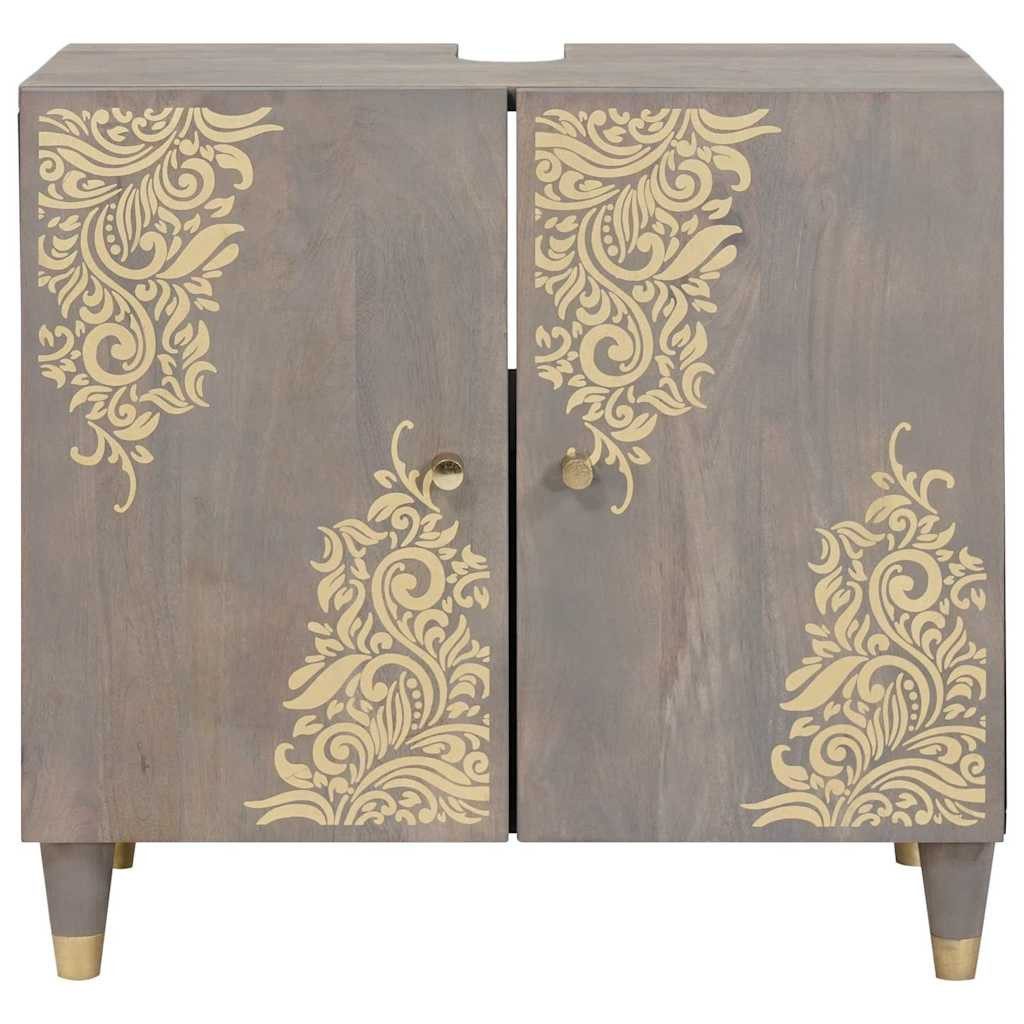 vidaXL Badezimmerspiegelschrank Waschbeckenunterschrank Grau 62 x 33 x 58 cm Massivholz (1-St)