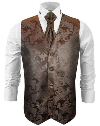 Paul Malone Anzugweste Herren Hochzeitsweste mit Plastron Set 2tlg paisley - Bräutigam (Set, 2-tlg., mit Weste und Plastron) braun V96, Gr. 60 (3XL)