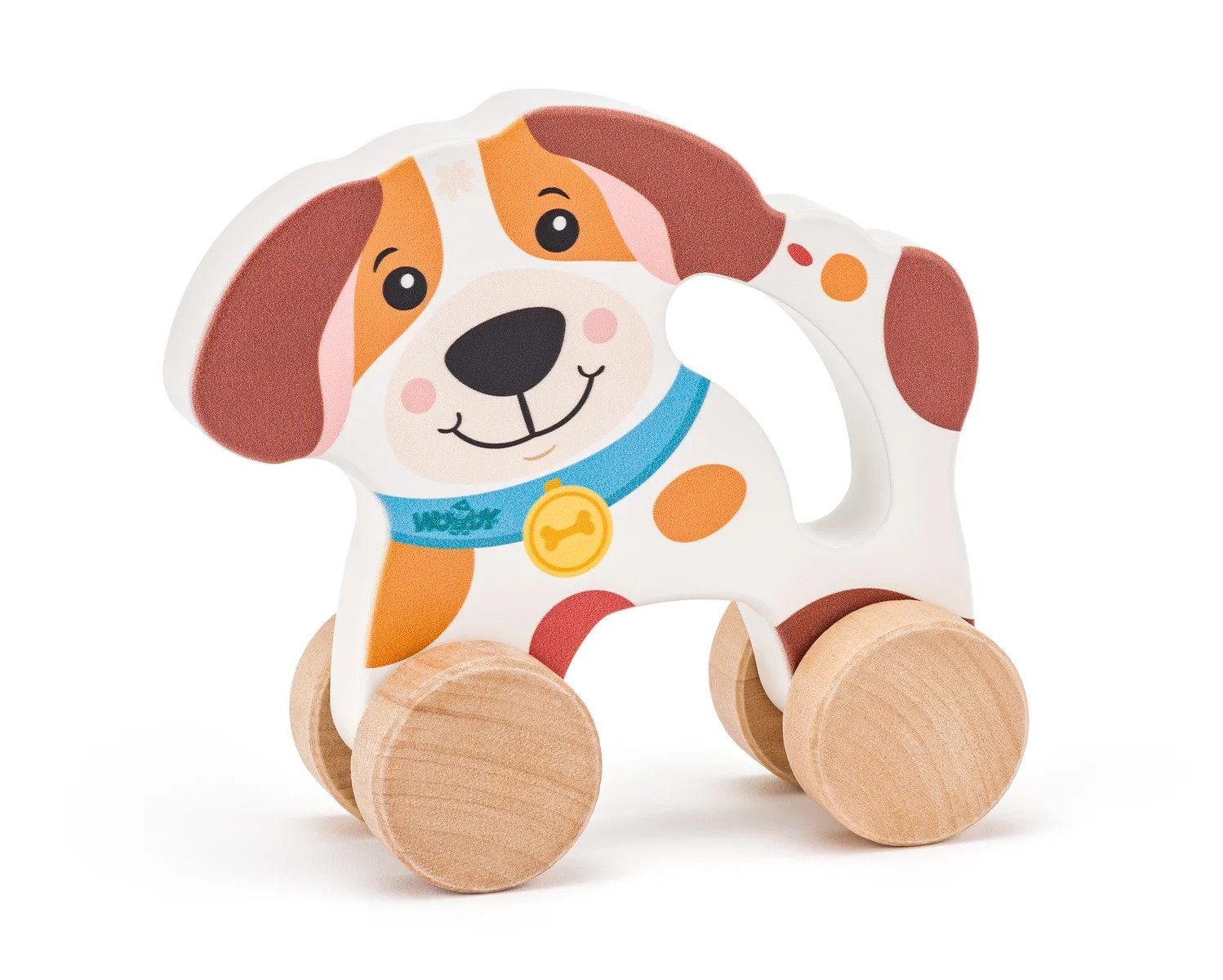Woodyland Lernspielzeug Holz Schiebetier Hund / Pull Along Dog, mit Griff und Rädern ., mit Griff und Rädern