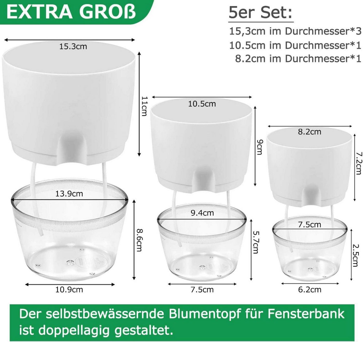 Thumbnail - LuxusKollektion Kräutertopf Blumentopf Kräutertopf Küche Set Bewässerungssystem 5er-Set