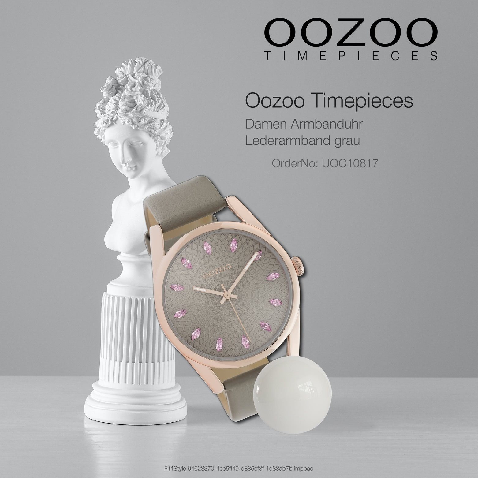 OOZOO Quarzuhr Oozoo Damen Armbanduhr grau Analog, (Analoguhr), Damenuhr rund, groß (ca. 45mm) Lederarmband, Elegant-Style