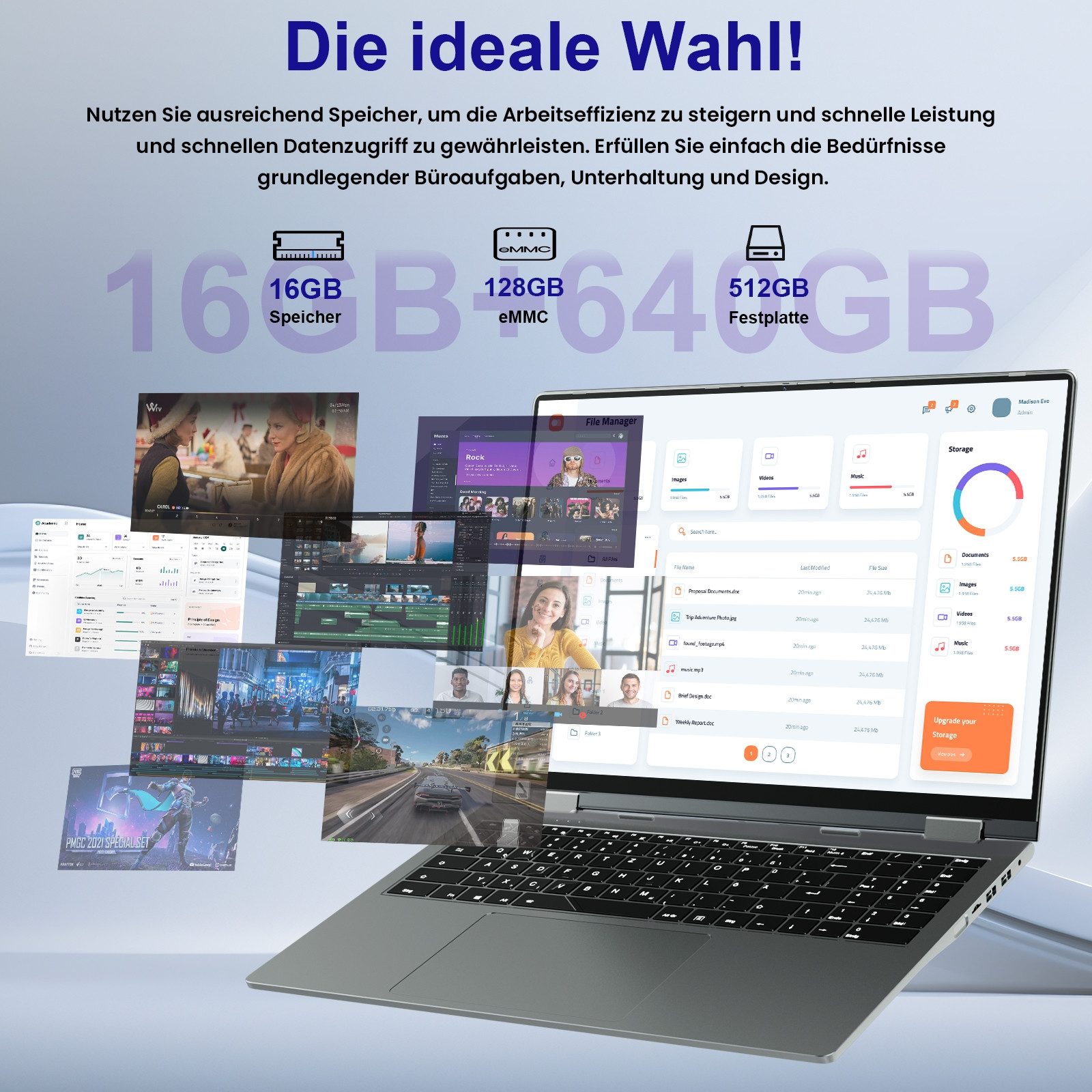 Jumper 2-in-1 Laptop 16 Zoll Touch-Screen AMD Ryzen 16GB RAM 640GB SSD Tablet Notebook (N95, Intel UHD Graphics, 16 GB, 640 GB SSD, 4-core CPU)