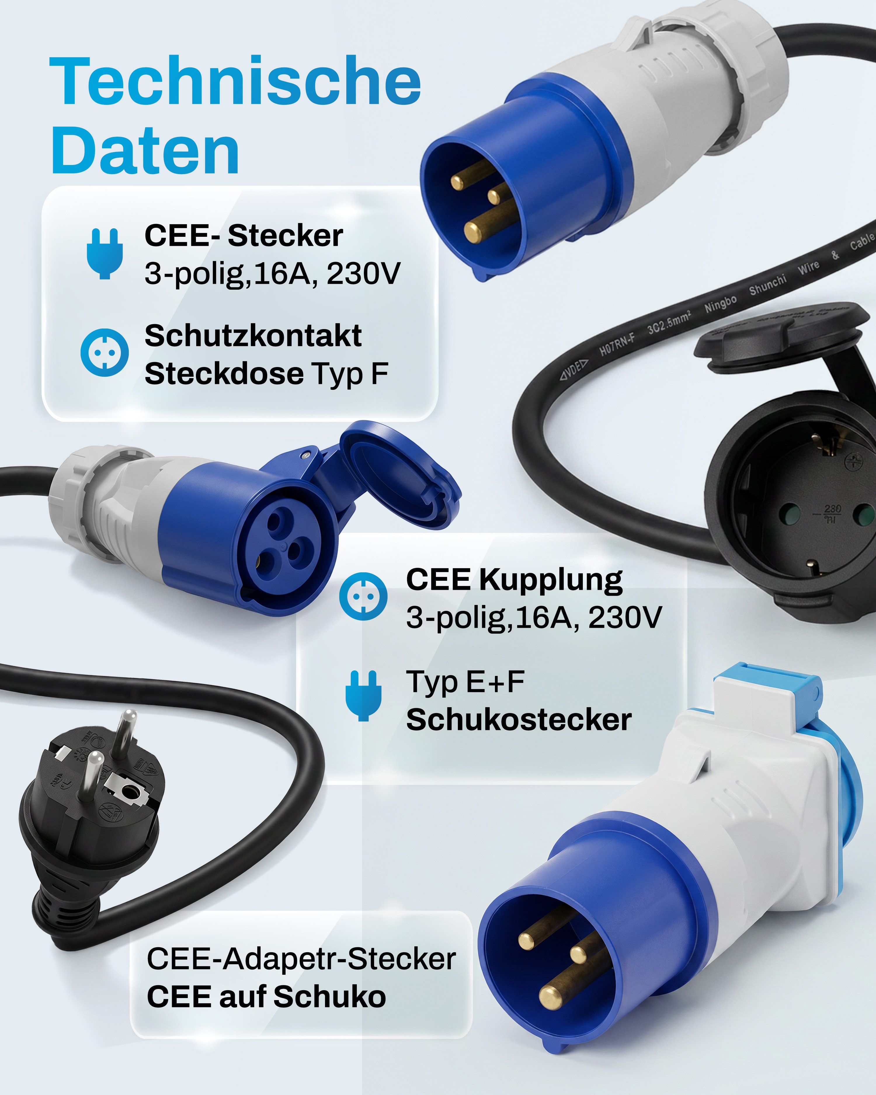 Produktbild von CEE Adapter – 16A Stecker Auf 32A Kupplung, Starkstromkabel Von Sirox / Kober, PCE