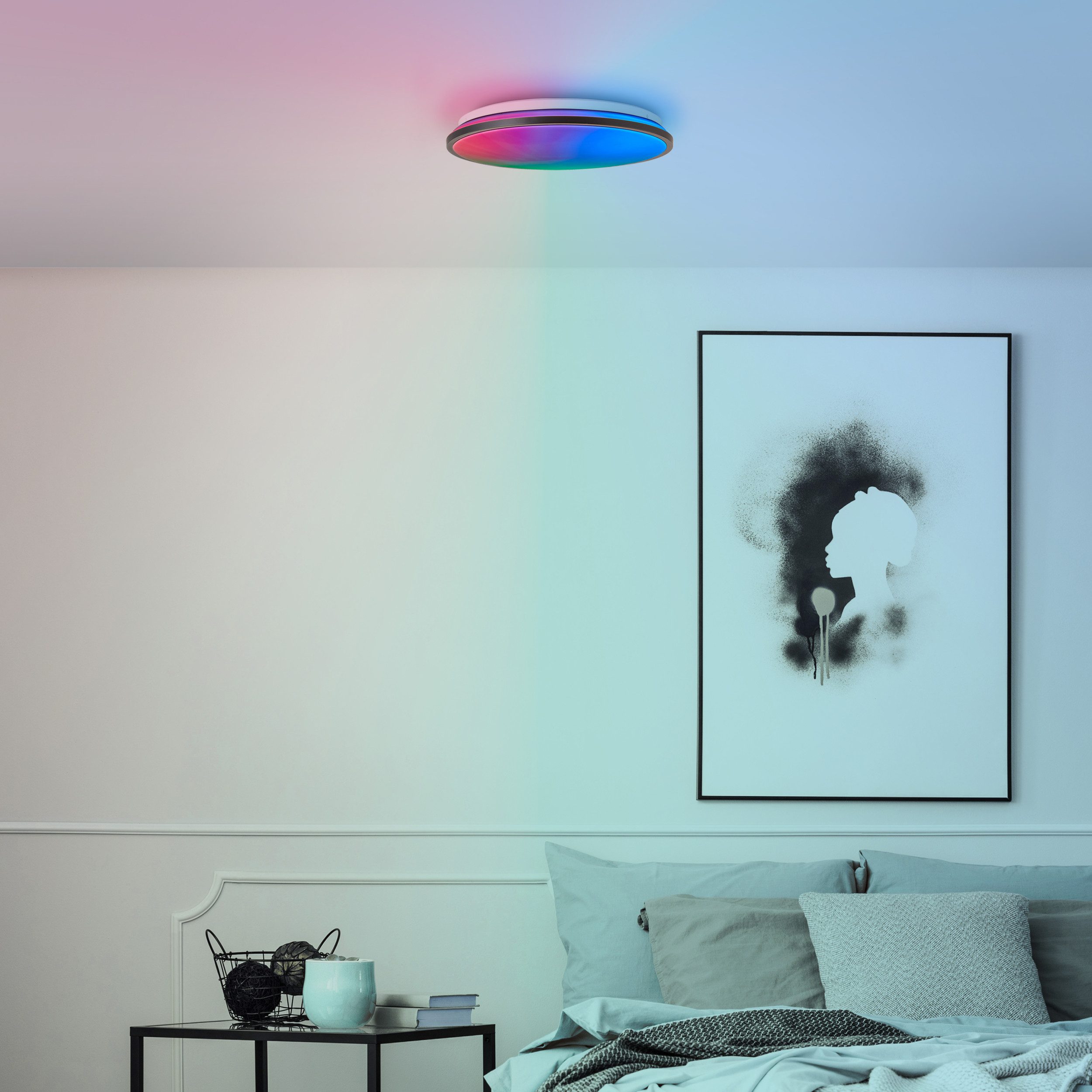 Lightbox Deckenleuchte, CCT - über Fernbedienung, LED fest integriert, warmweiß - kaltweiß, moderne LED Deckenlampe - Memory Funktion 40 cm Durchmesser - max. 25W