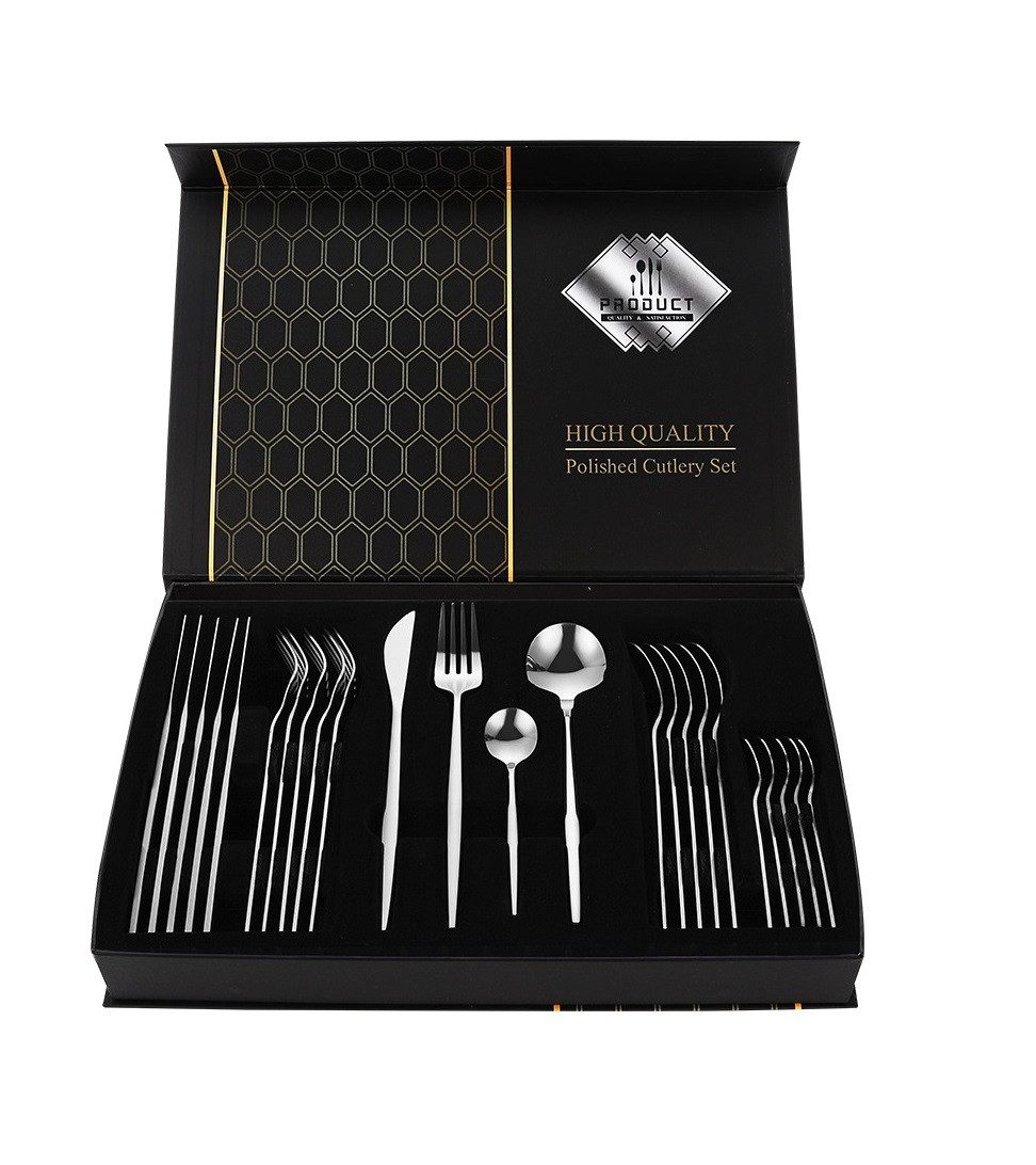 Rungassi Besteck-Set Premium Besteck-Set Silber 6 Personen 24-tlg Edelstahl Essbesteck