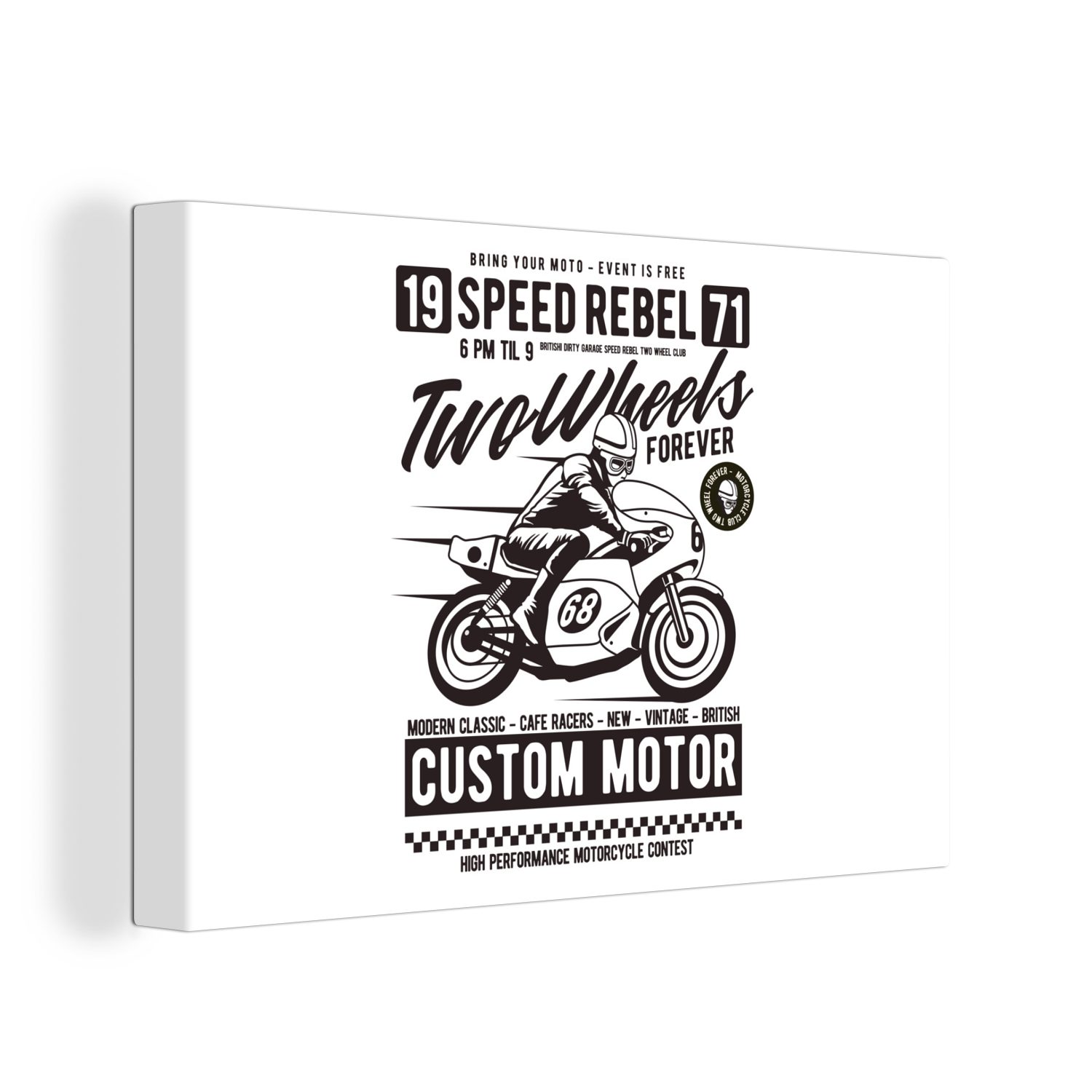 OneMillionCanvasses® Leinwandbild Motorrad - cm - Wandbild Mann Leinwandbilder, Wanddeko, (1 - Helm Aufhängefertig, St), Vintage, 30x20