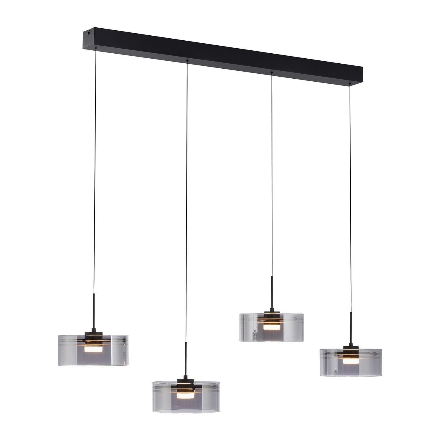 Paul Neuhaus LED Pendelleuchte KARENA, 4-flammig, Schwarz, Rauchglas, Metall, Höhenverstellbar, LED fest integriert, Extra-Warmweiß, Rauchglas, B 110 x H 180 x T 20 cm