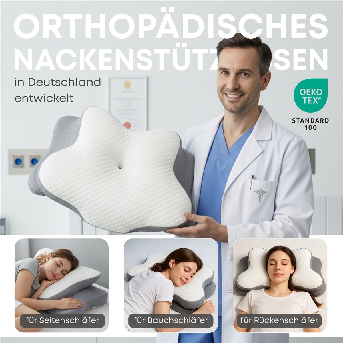 SEI Design Nackenstützkissen Sei Design orthopädisches Nackenstützkissen VISCO AIR, Viscoelastisch, Füllung: Memory Schaum, Bezug: Cooling & Lyocell – atmungsak – Bild 3 von 5