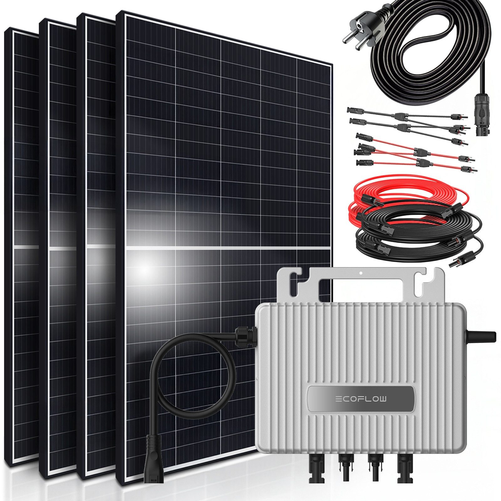 SUNNIVA Balkonkraftwerk 1800W/800W komplett Steckdose -, (Ecoflow Stream 800W Wechselrichter - PV Solaranlage Komplettset - 4x 450W (1800W) Solarmodule - inkl. 5m Kabel - Bluetooth, WIFI)