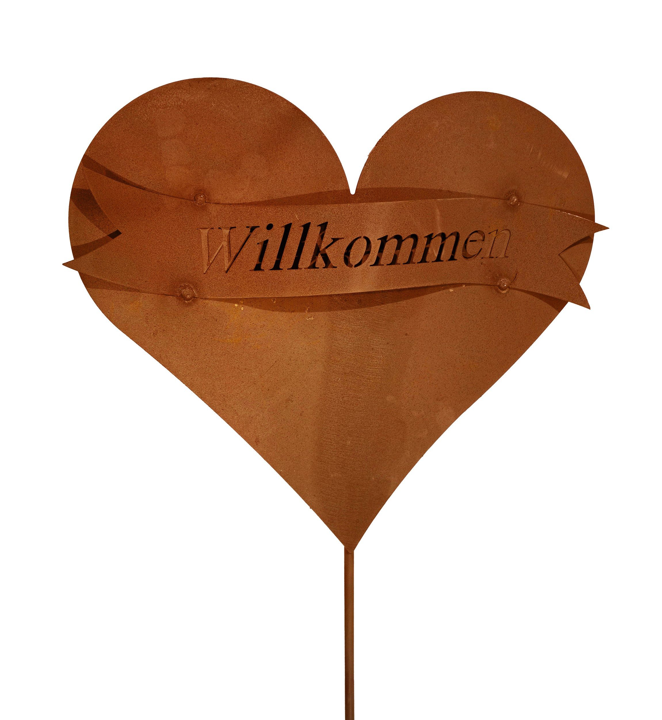 Ferrum Art Design Gartenfigur Edelrost Rost Gartendeko Gartenstecker Gartenstab Herz Willkommen