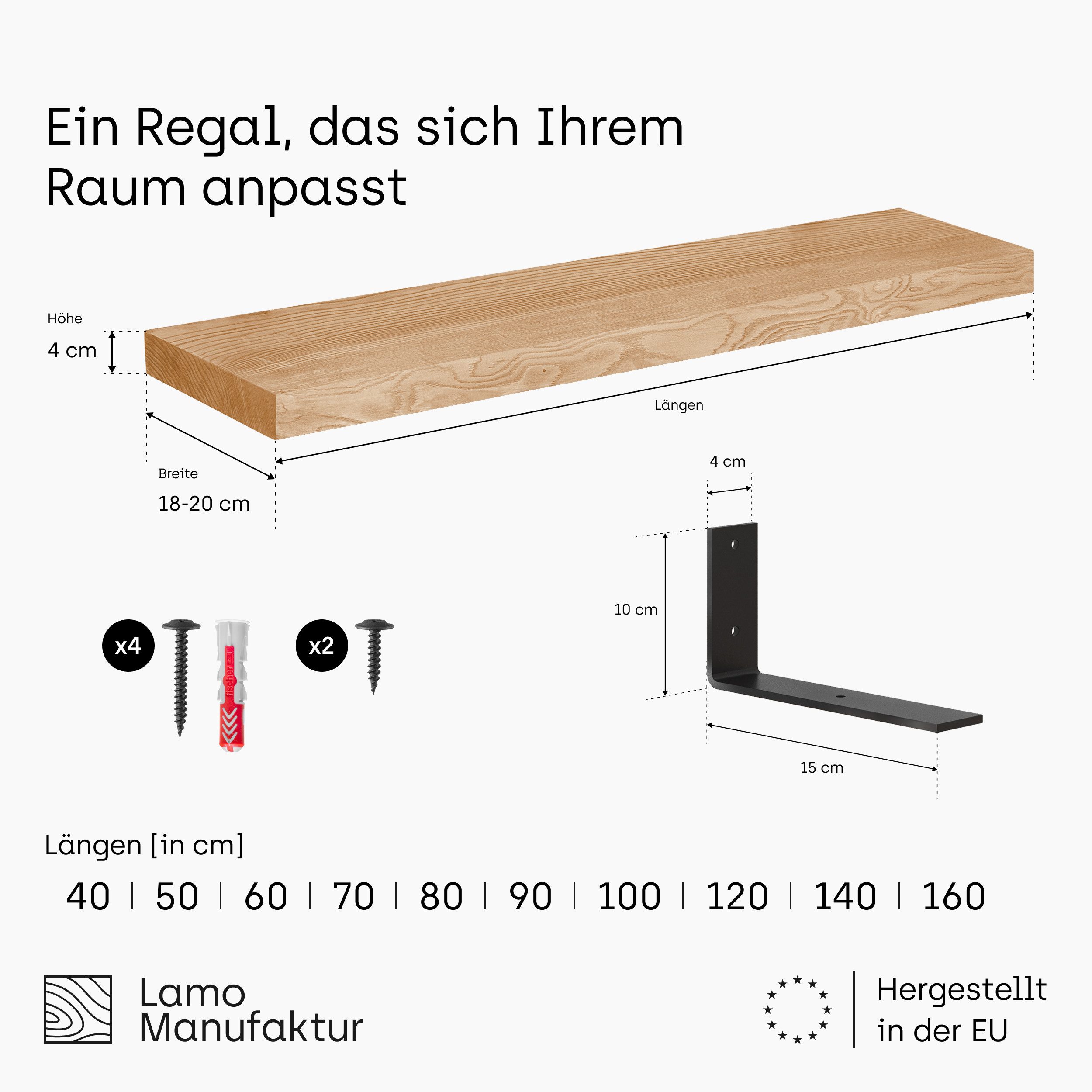 LAMO Manufaktur Wandregal Holz Gerade Regal Farbe: Rustikal mit schwarzem B günstig online kaufen