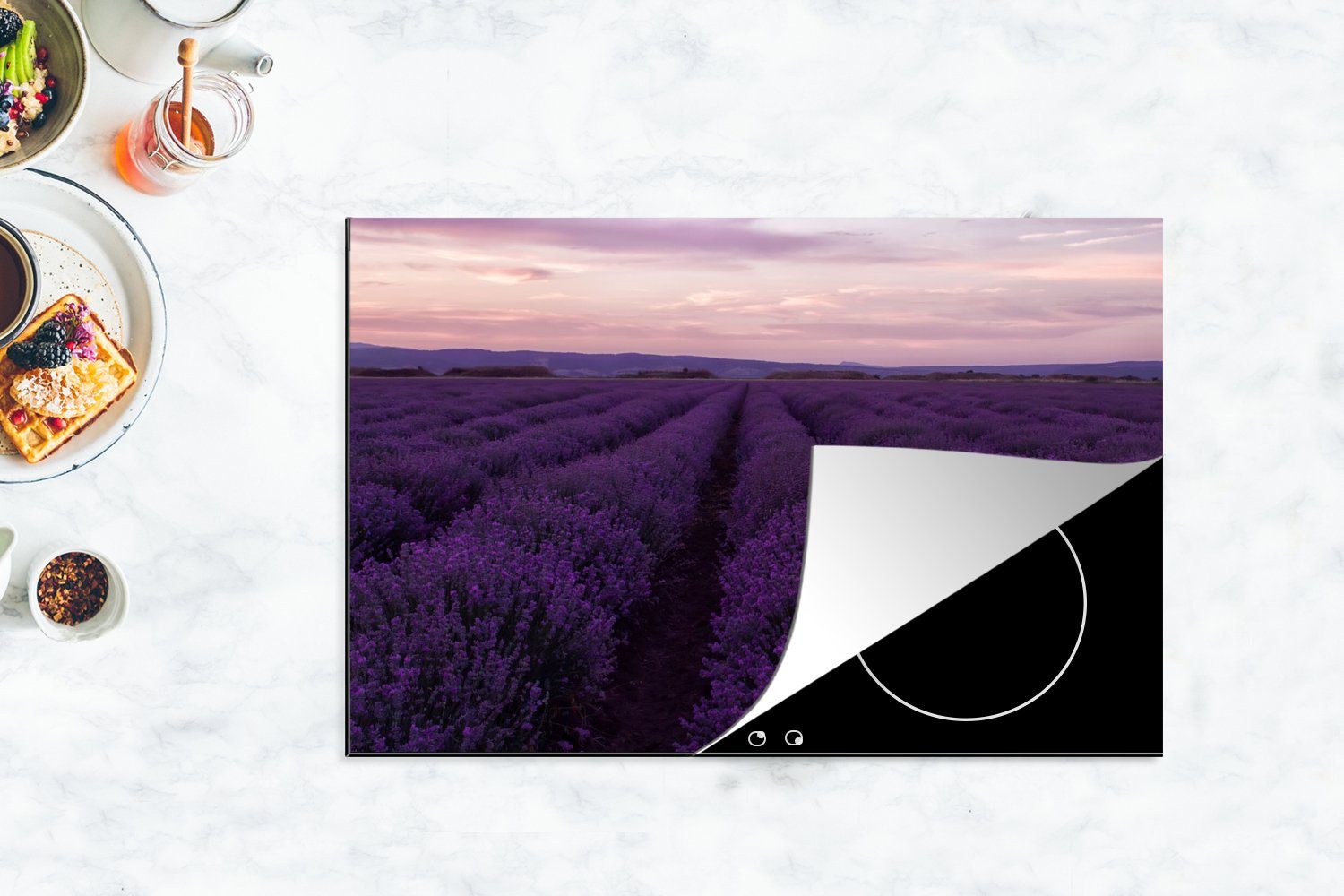 MuchoWow Herdblende-/Abdeckplatte Lavendel - Lila - für Schutz Vinyl, die - Blumen cm, küche, 80x52 Ceranfeldabdeckung (1 Induktionskochfeld tlg), Natur