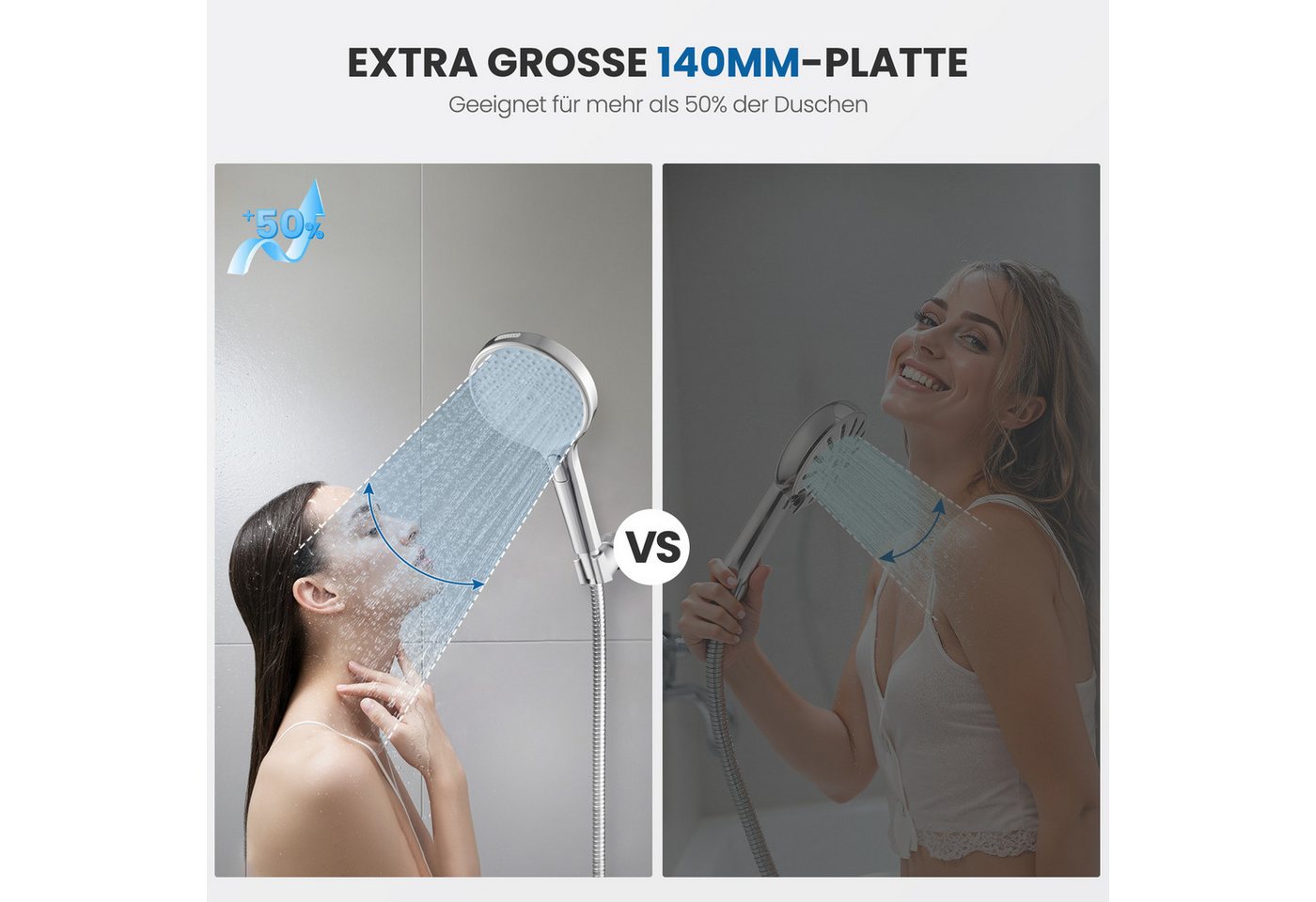 Thumbnail - DERW MAX Regenduschkopf 4 Strahlarten SPA Handbrause für Dusche 3-in-1 HANDDUSCHE 140mm, (Duschkopf mit Schlauch, ABS Dr...