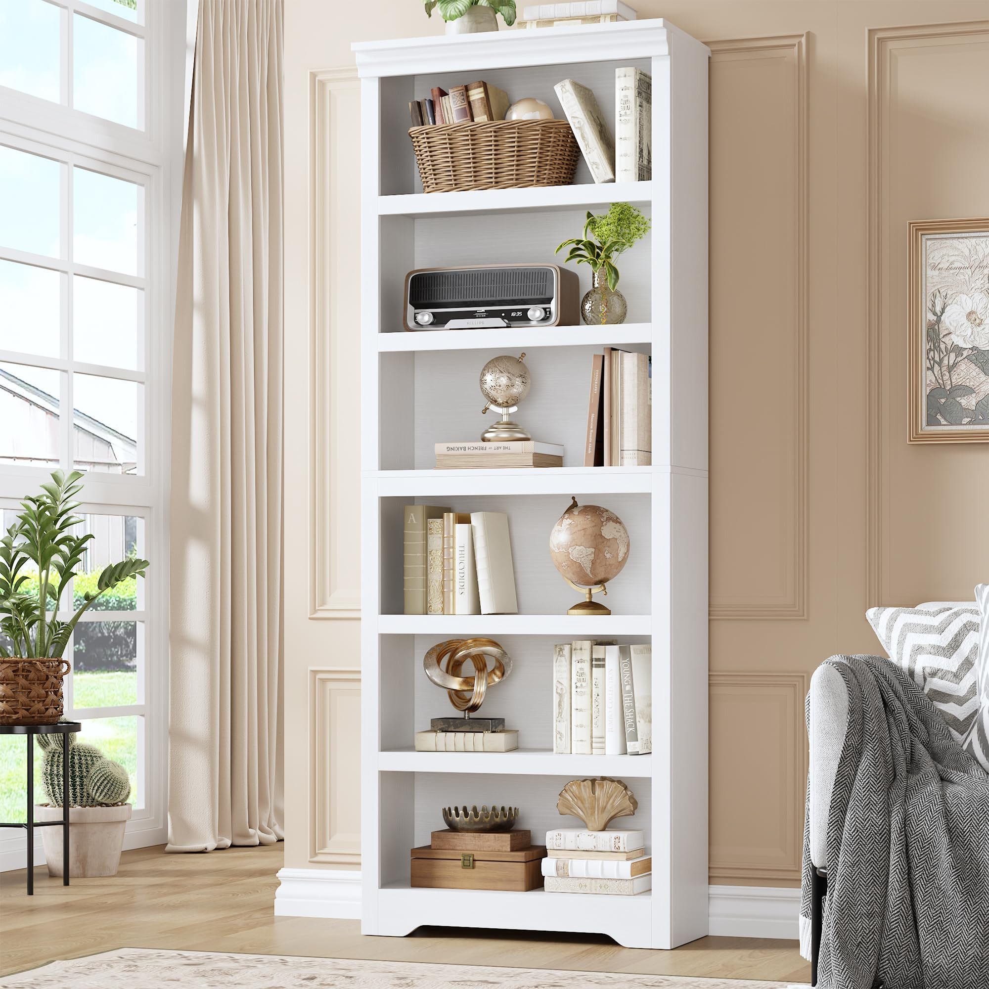 GarveeMore Bücherregal Bücherregal 6 Etagen offenes Bücherregal verstellbar