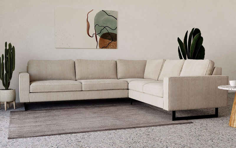 Places of Style Ecksofa Pinto, 250/290 cm, langer Schenkel, XXL, Ottomane, Cord, Feincord, Luxus-Microfaser Leder und Chenille